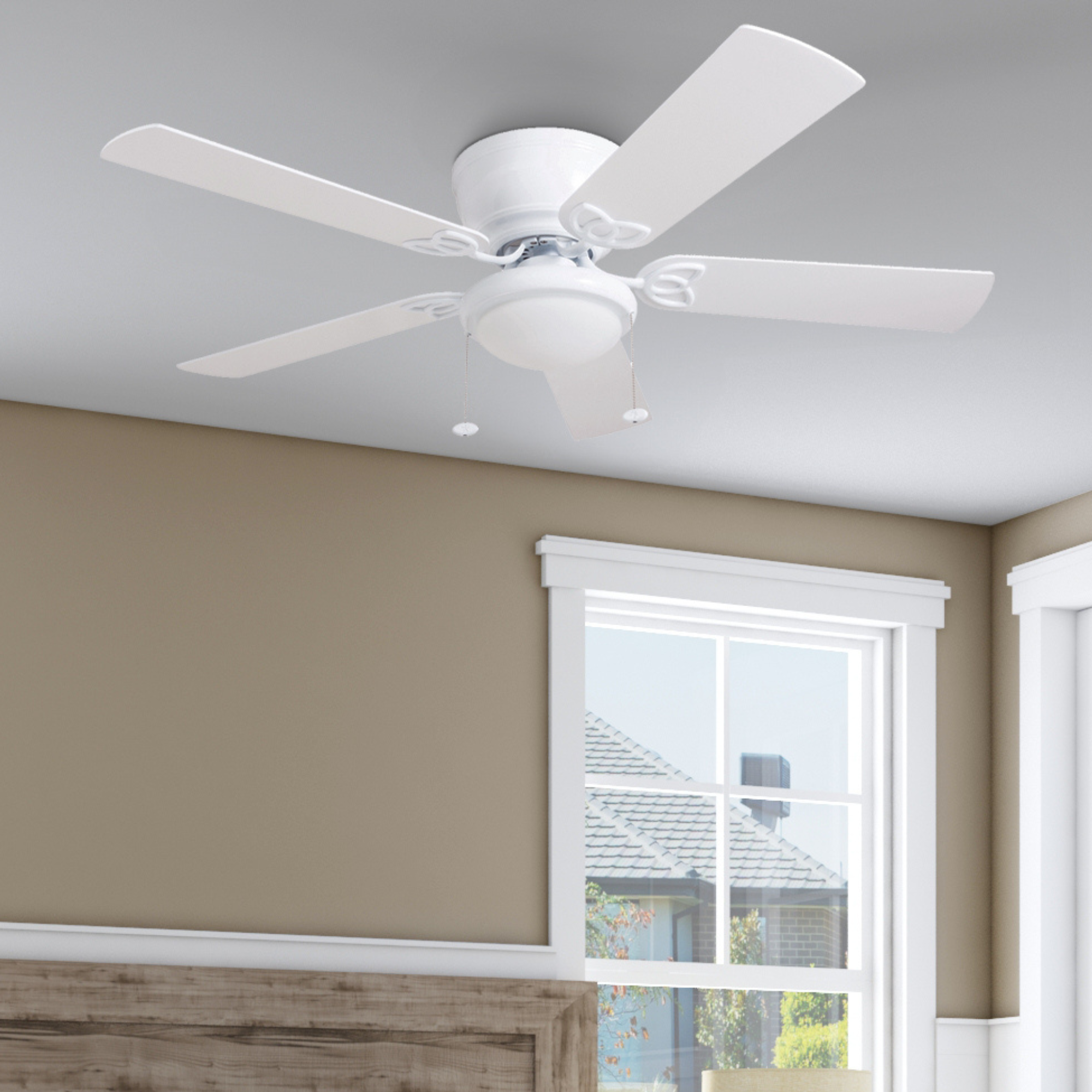 52 Inch Benton White Ceiling Fan with Pull Chain - Energy Efficient, Quiet Operation for Living Room, Bedroom, and Office