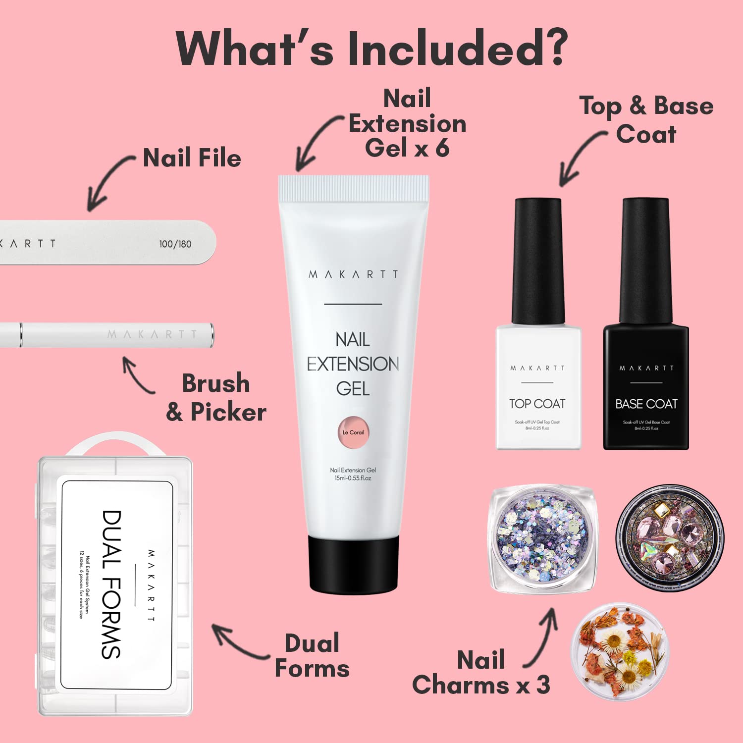 Makartt Poly Nail Gel Kit - Clear Pink Nail Extension Gel Set for Fall Winter with JD700 Electric Nail File Machine | DIY Salon-Quality Manicure at Home