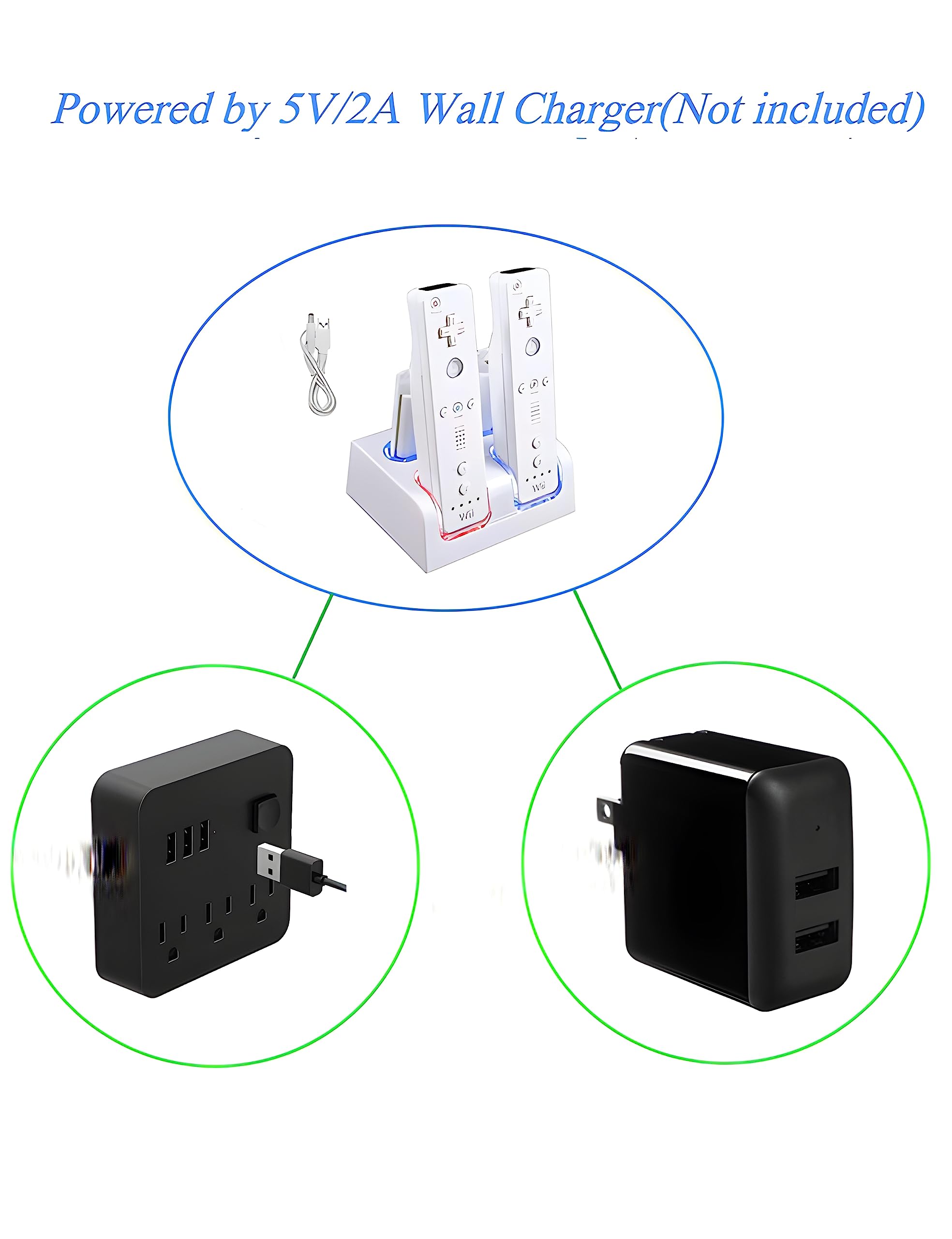 Wii Remote Controller Charging Dock Station - 4 Port USB Charger with 4x 2800mAh Rechargeable Batteries for Nintendo Wii (White) - Perfect for Gaming Parties & Family Entertainment