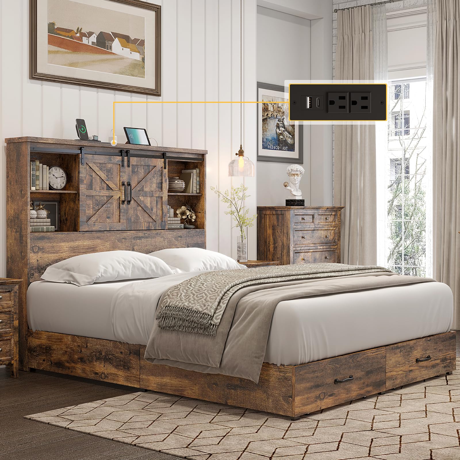 HOWE Full Size Wood Platform Bed Frame with 51.2