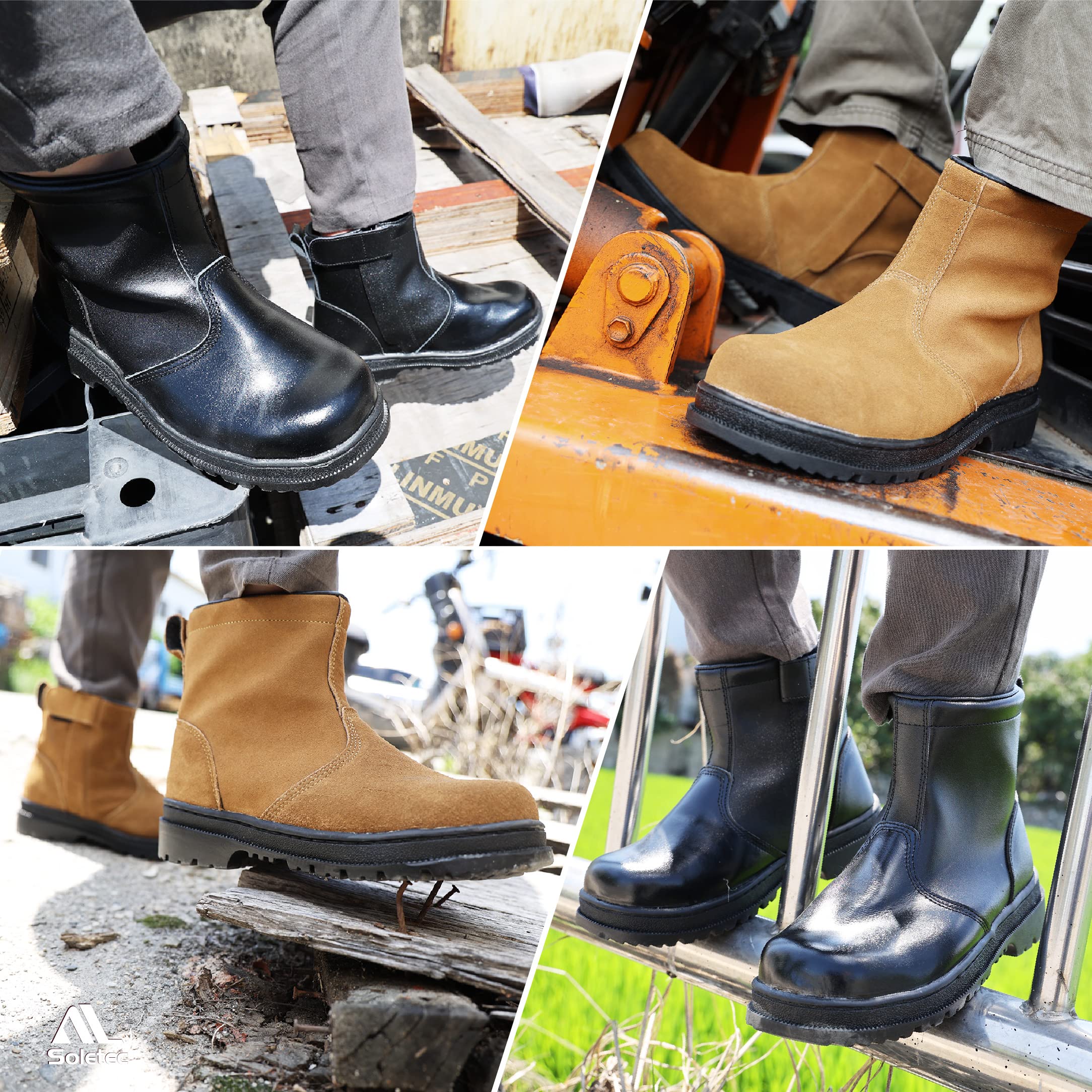 Steel Toe Work Boots for Men & Women - Chelsea Style Industrial Safety Shoes with Oil Resistant Outsole & Side Zip - 7.5 Inch Construction Boots for Workplace, Warehouse & Outdoor Work