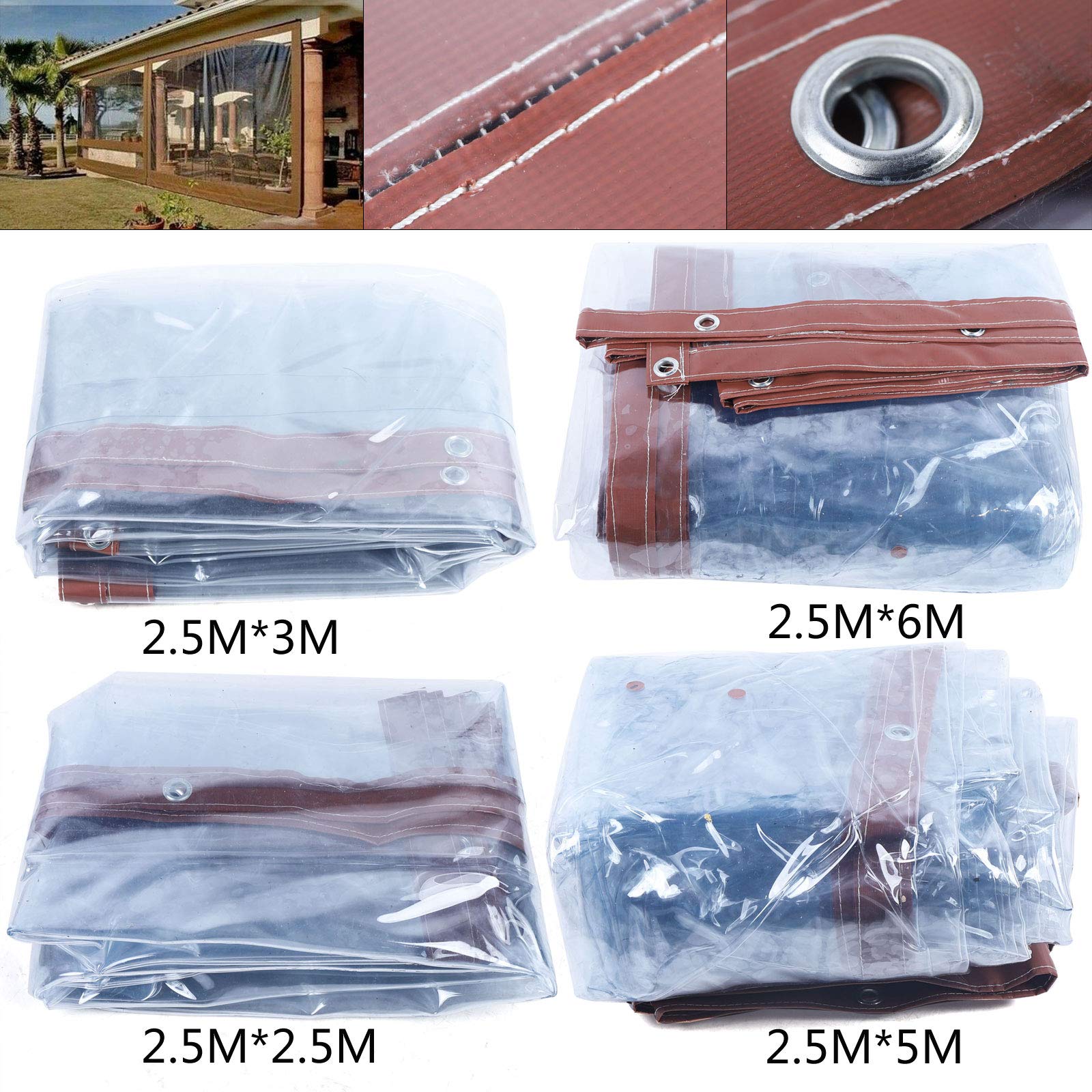 Commercial Grade Waterproof Clear Vinyl Awning Canopy - 8x8 Feet (2.5x2.5m) Roll-Up Patio Enclosure for Tents, Awnings & Canopies - UV Resistant & Durable (Brown) - Perfect for Outdoor Dining, Retail Spaces & Backyard Shade