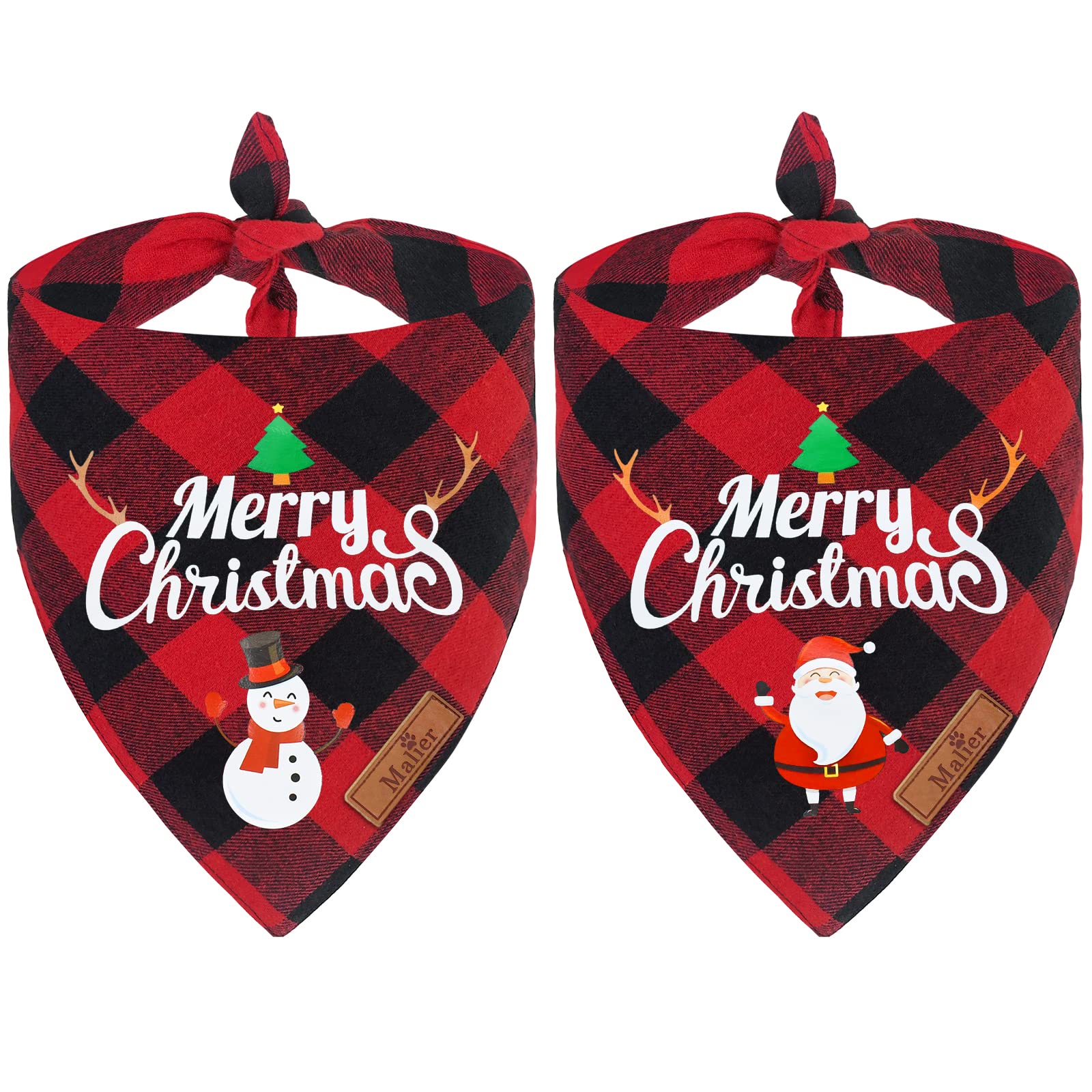 Malier 2 Pack Christmas Dog Bandana Set - Classic Red & Green Buffalo Plaid Pet Scarf, Triangle Bibs & Kerchief for Small Medium Large Dogs & Cats - Holiday Pet Costume Accessories for Christmas Parties & Family Photos