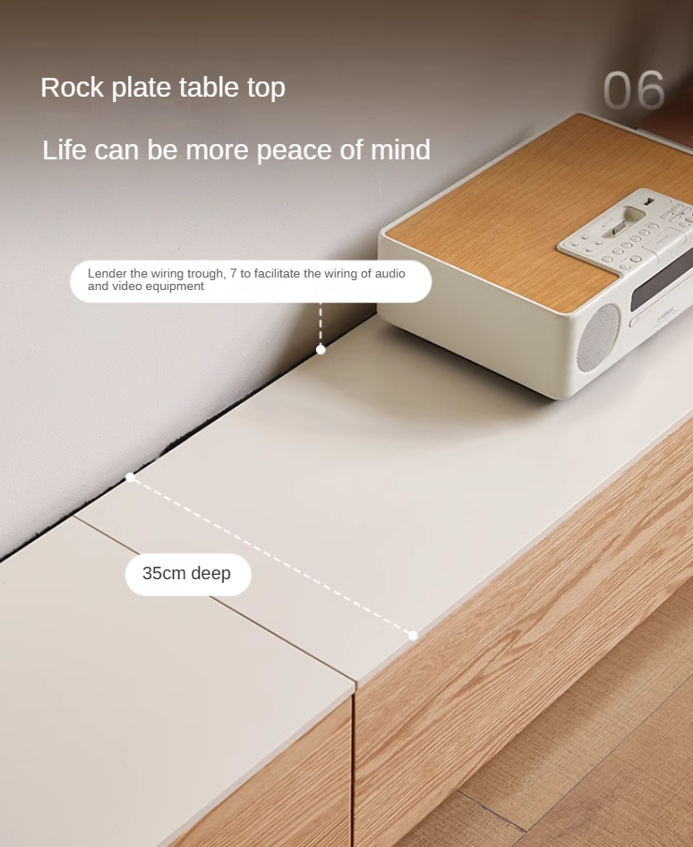 Solid Oak Wood Modern Rock Slab TV Stand - Stylish Floor TV Cabinet for Living Room, Bedroom & Home Theater