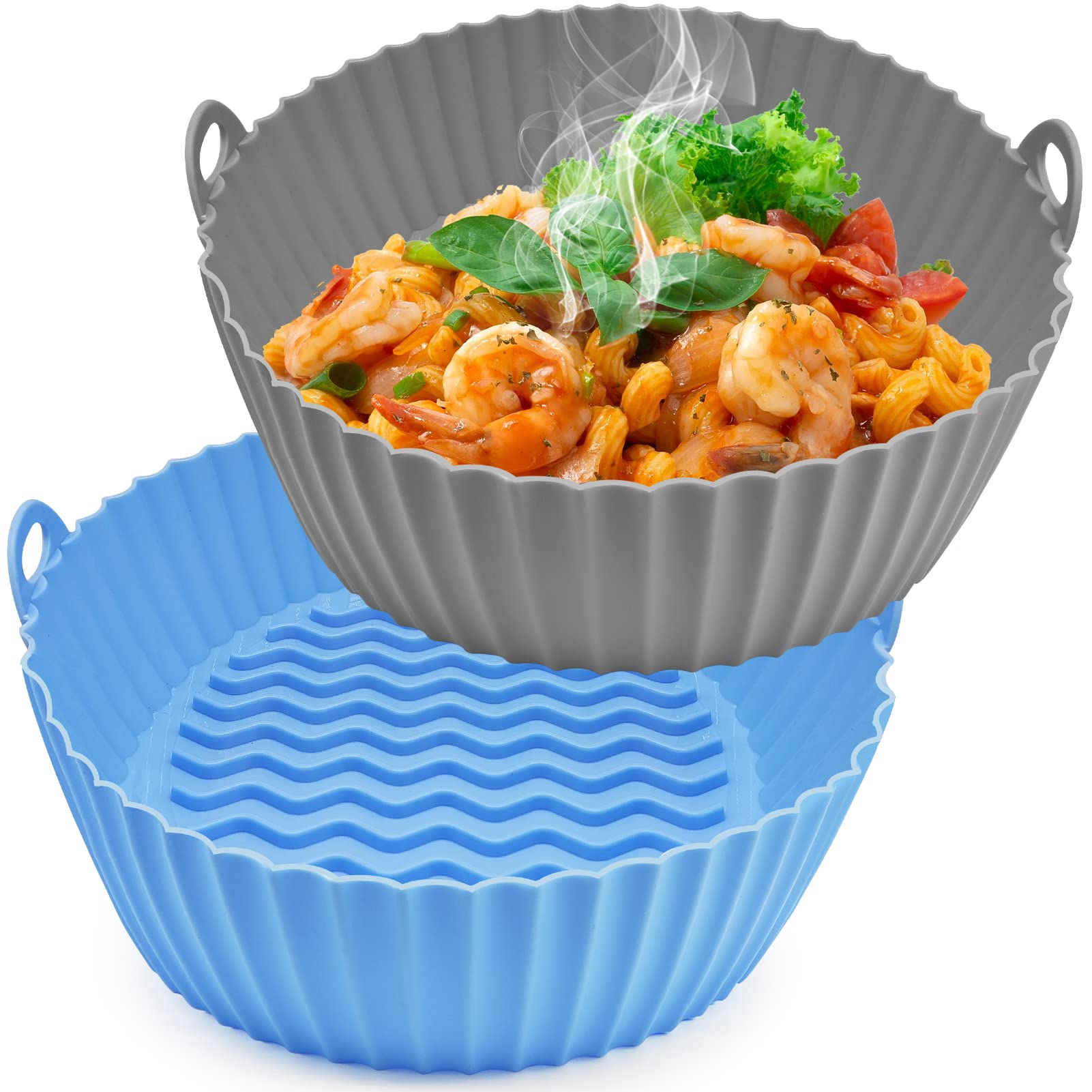 2-Pack Reusable Silicone Air Fryer Liners (8.5 Inch) - Non-Stick Basket Accessories for Ninja, COSORI, Instant Pot, Gourmia & More - Perfect for Baking, Roasting & Reheating in Air Fryers & Microwaves