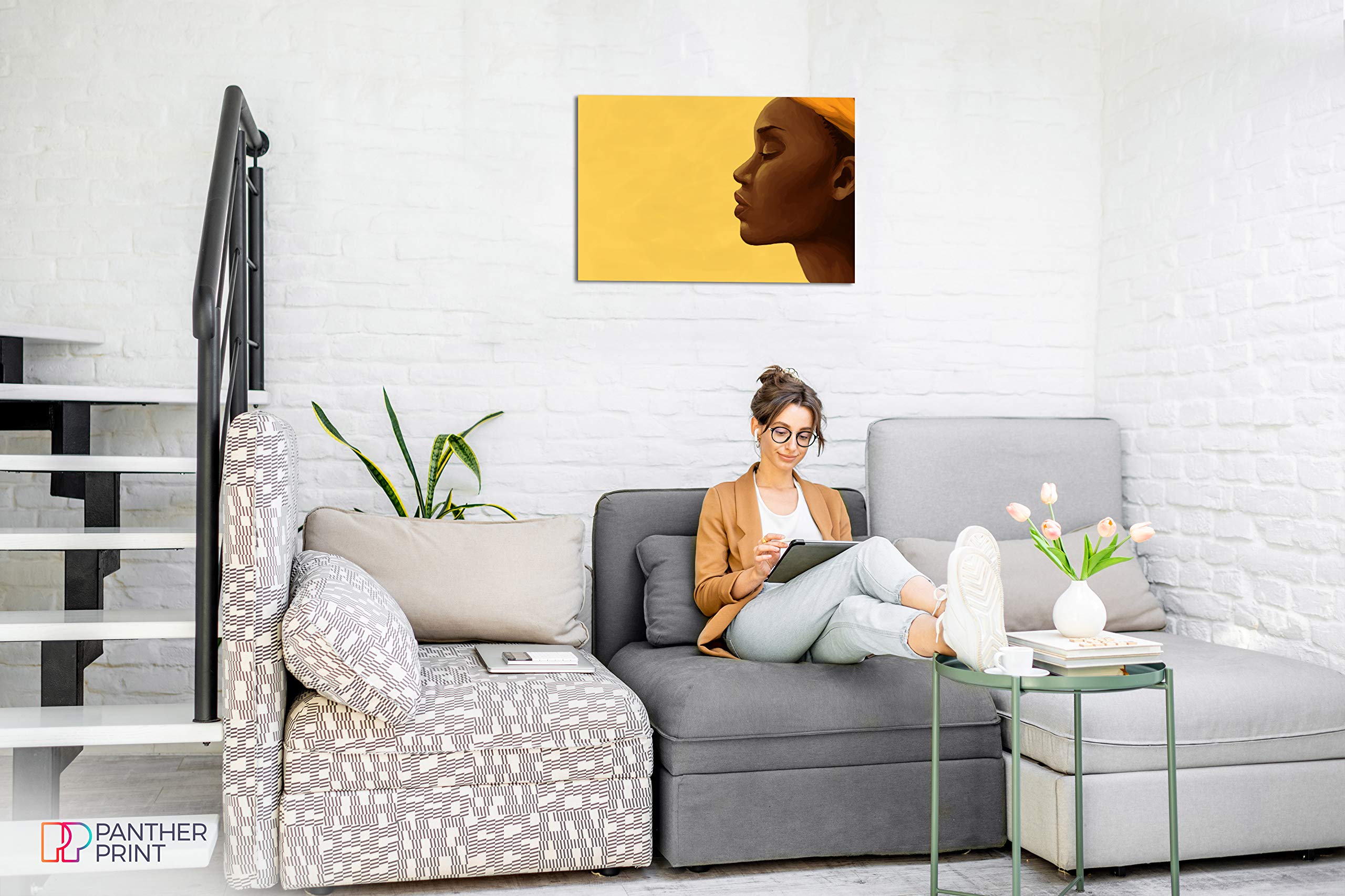 African Art Modern Beautiful Woman Calm Canvas Wall Art Print - 36x24 Inches Home Decor for Living Room, Bedroom & Office - Stretched Ready to Hang