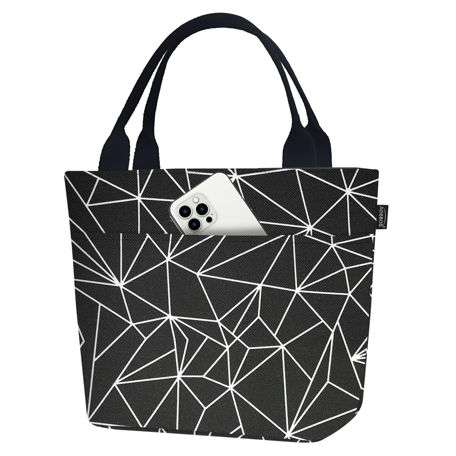 Aosbos Large Insulated Lunch Bag for Women - Leakproof Lunch Box & Food Organizer Tote - Black Prism - Perfect for Office, School, Picnics & Travel