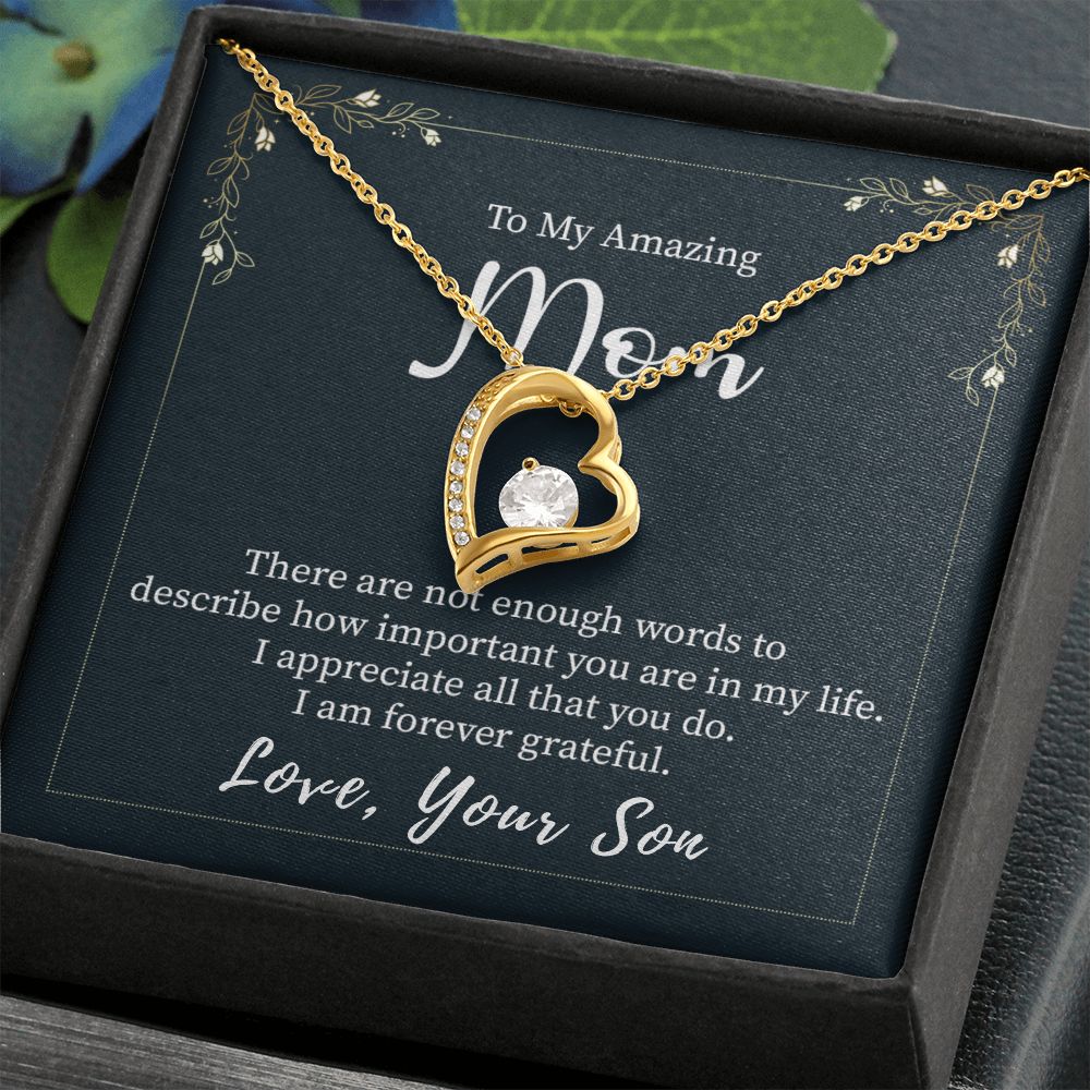 Beautiful Cubic Zirconia Heart Necklace for Mom - 14K White or Yellow Gold Plated Gift from Son | Perfect for Mother's Day, Birthday & Anniversary Gifts