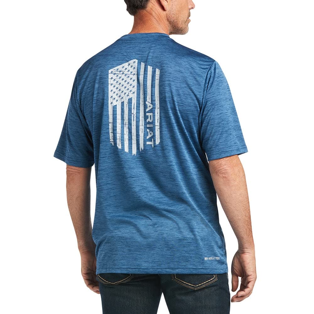 ARIAT Men's Charger Western Shirt with Vertical Flag Print - Skyfall Blue - Medium Size - Perfect for Rodeo, Country Music Festivals & Casual Wear