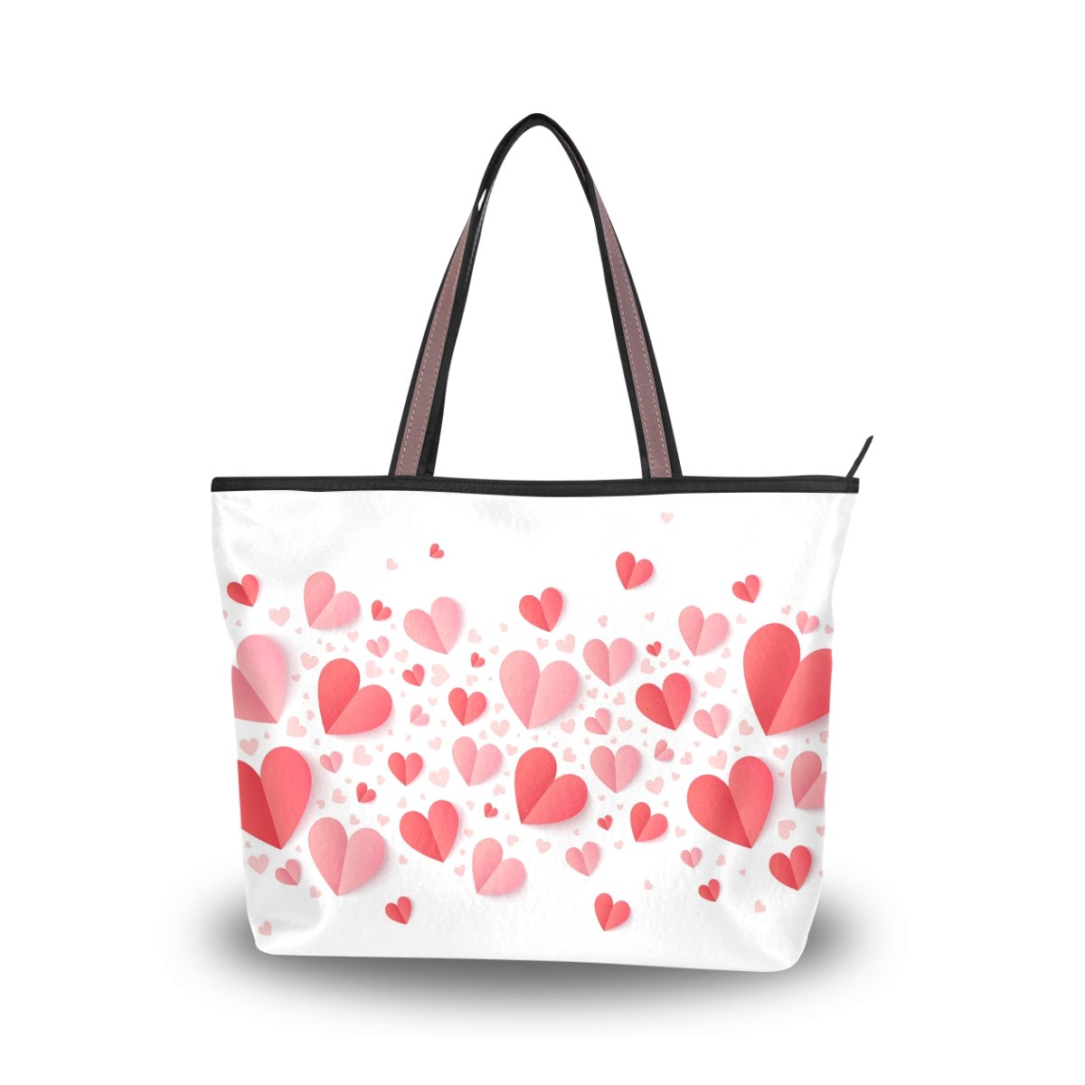 JSTEL Women's Large Tote Bag with Top Handle & Shoulder Strap - Valentine's Day Pink & Red Heart Print Handbag for Work, Travel & Everyday Use
