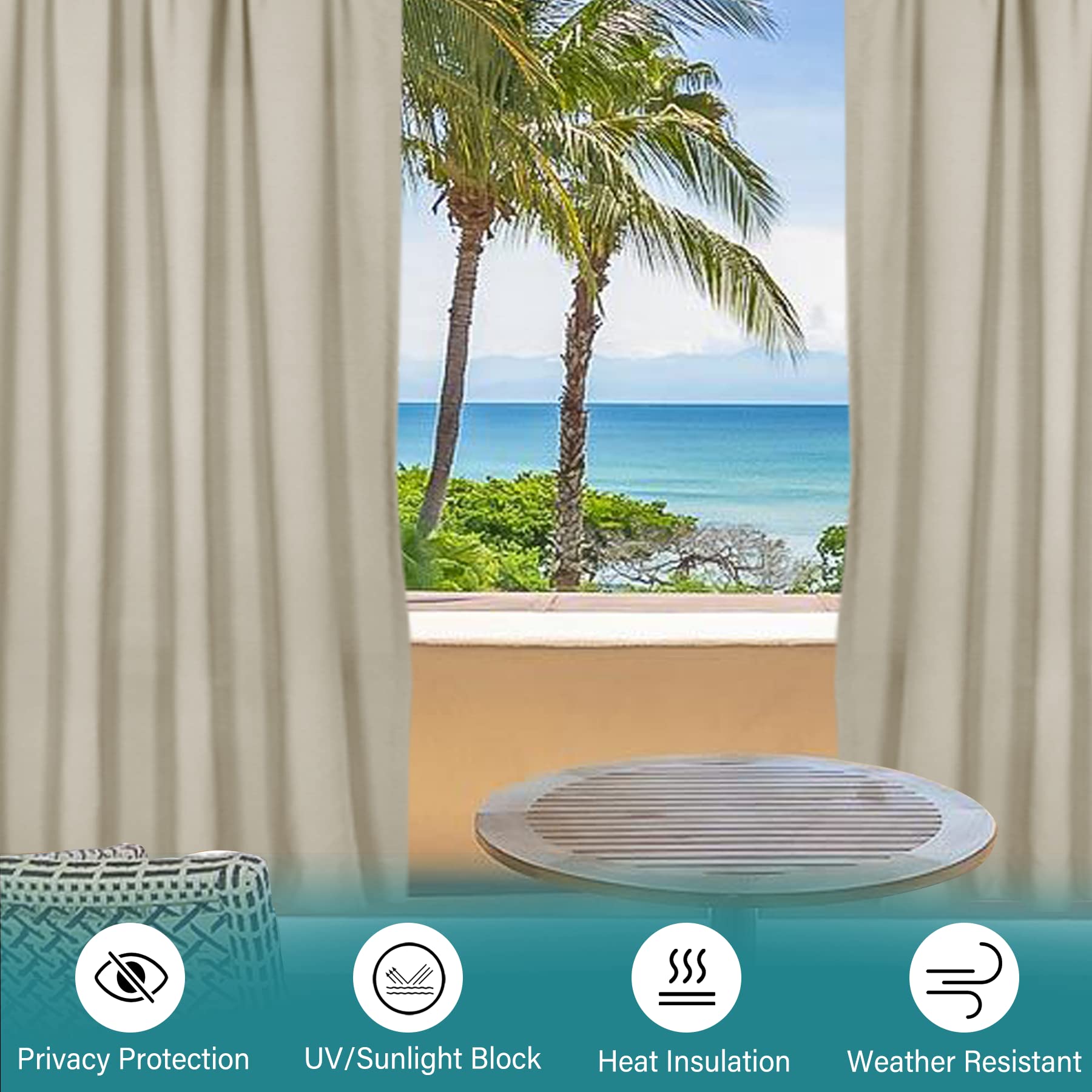 Waterproof Beige Outdoor Curtains 120