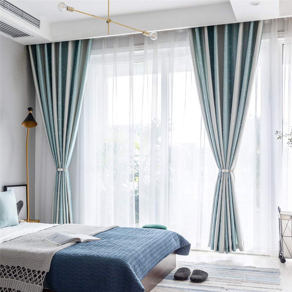 84 Inch Jacquard Star Moon Blackout Curtains - 2 Panel Set with Grommet Top for Kids Bedroom & Nursery | Darkening Window Drapes for Better Sleep & Light Control