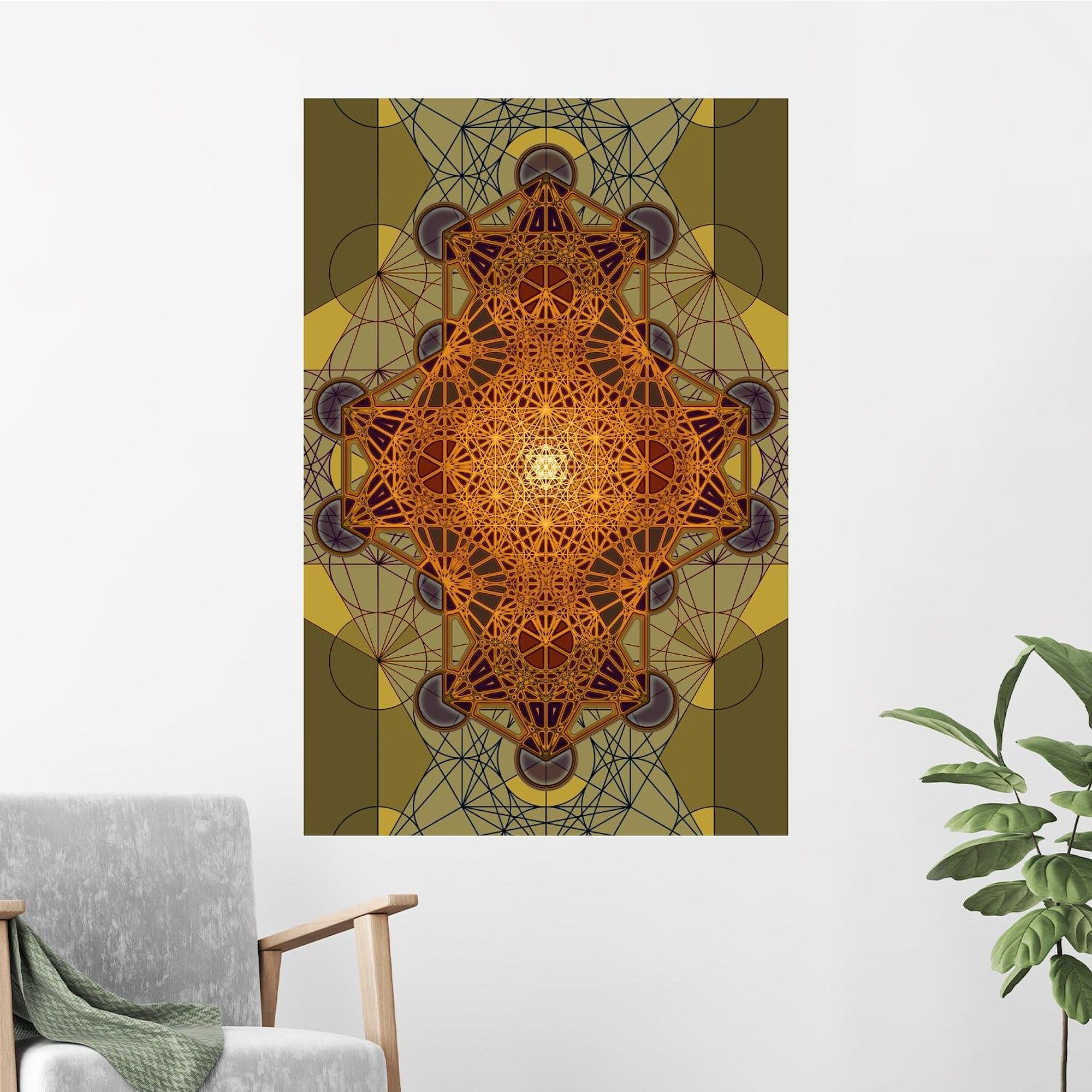 Sacred Geometry Metatron's Cube Mandala Poster - 23x35 Inches - Heavy Semi-Gloss Paper Wall Art - Perfect for Meditation Rooms, Yoga Studios & Spiritual Decor