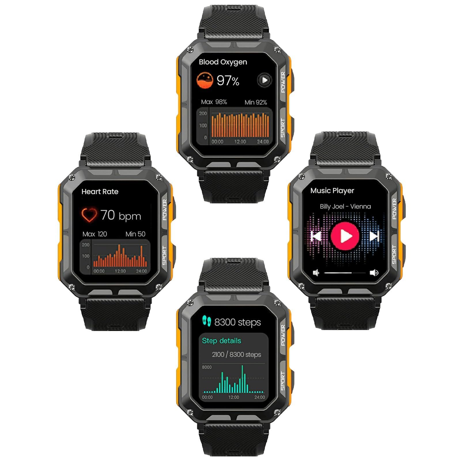 Njord Gear Rugged Smartwatch - IP68 Waterproof, Military Fitness Tracker for Android & iPhone - Outdoor Sports & Hiking
