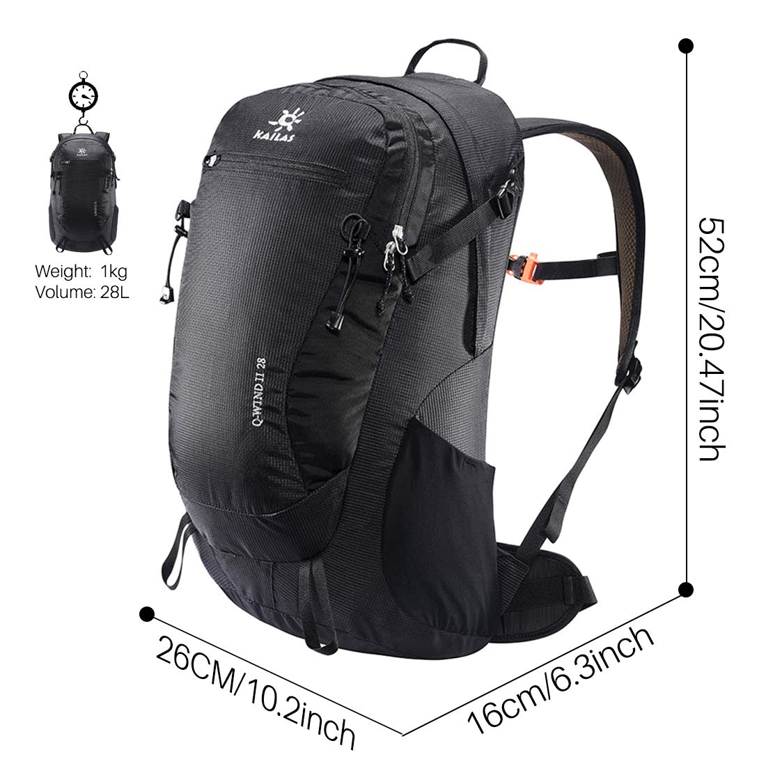 KAILAS Q-WIND II 28L Lightweight Hiking Backpack for Men & Women - Waterproof Daypack with Rain Cover for Outdoor Travel, Camping & Trekking