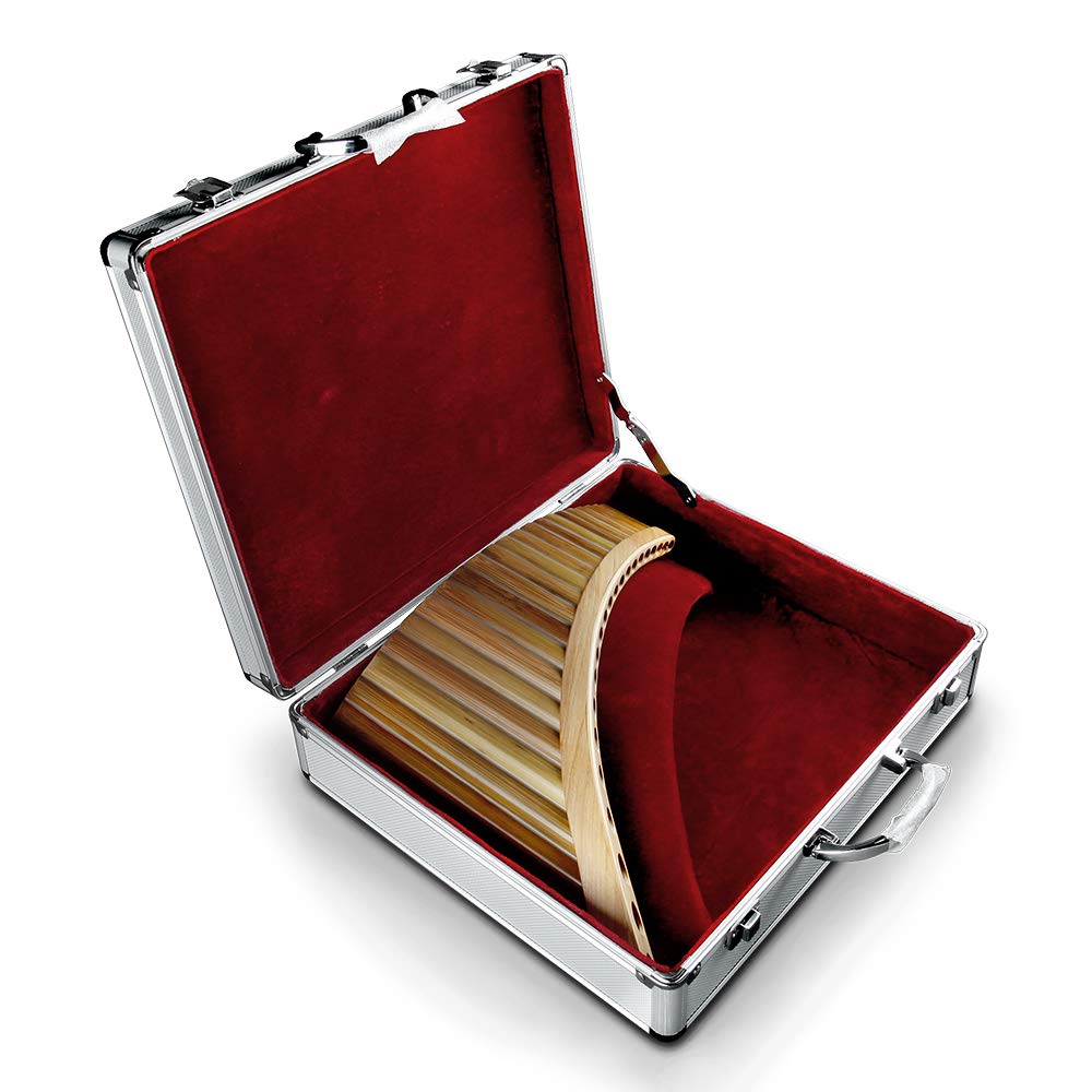 Professional 25-Pipe G Key Pan Flute - Traditional Chinese Musical Instrument | Easy to Learn Panpipes with Brown Finish & Black Leather Bag | Perfect for Beginners, Performances, and Cultural Events (Right-Hand Style with Gift Box)