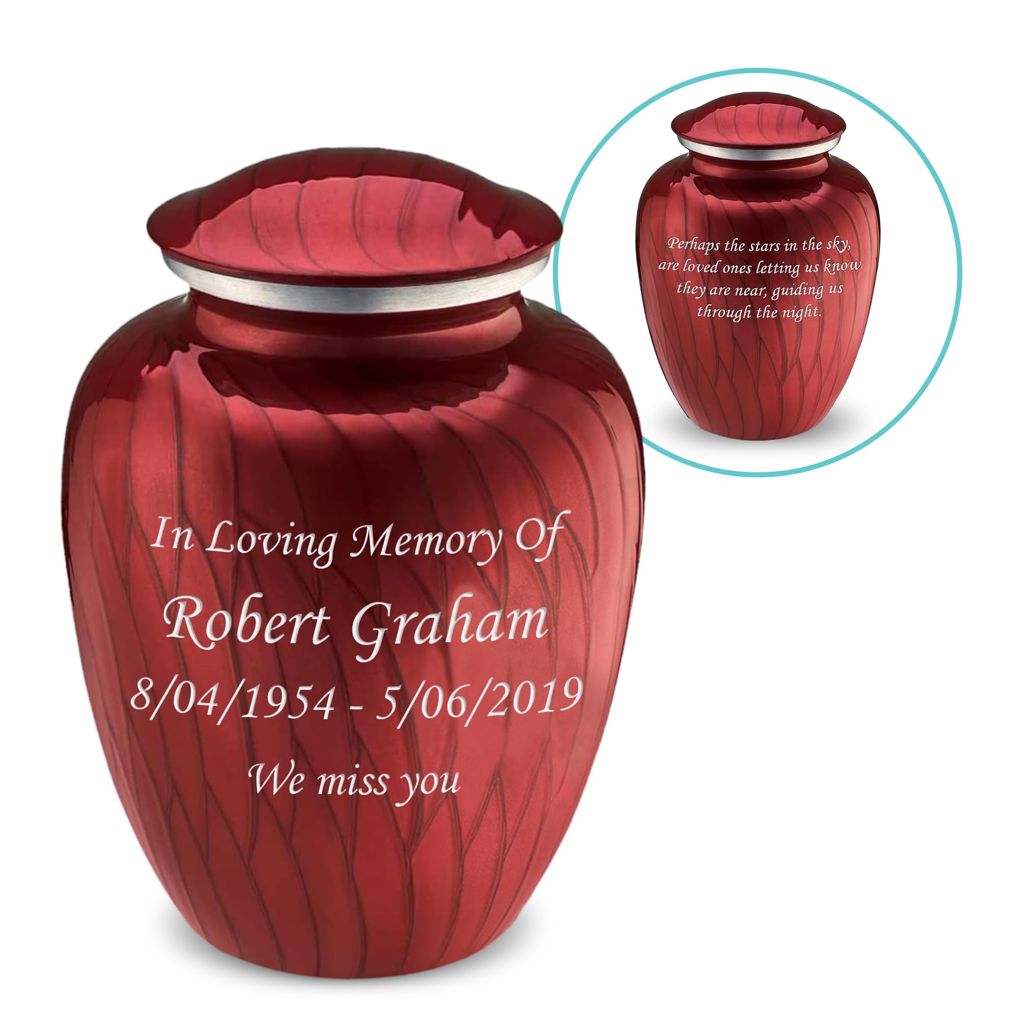 Premium Personalized Cremation Urns for Ashes - Large Pearl Candy Red Funeral Urn for Adults with Double-Side Engraving (Holds 200 lbs) | Memorial Keepsake for Home Display or Burial Ceremony