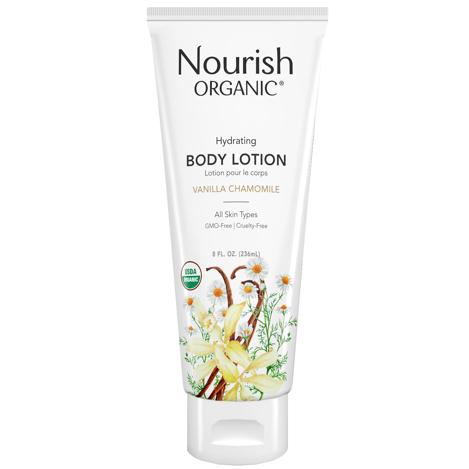 Nourish Organic Almond Vanilla Body Lotion - Hydrating Moisturizer for Dry Skin with Aloe Vera & Shea Butter, 8 Oz | Washable Cotton Rounds Included | Perfect for Daily Skincare Routine & Spa Days at Home