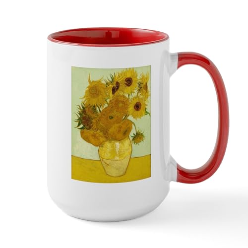 White/Red Inside - Vase With Twelve Sunflowers By Vincent Large Mug