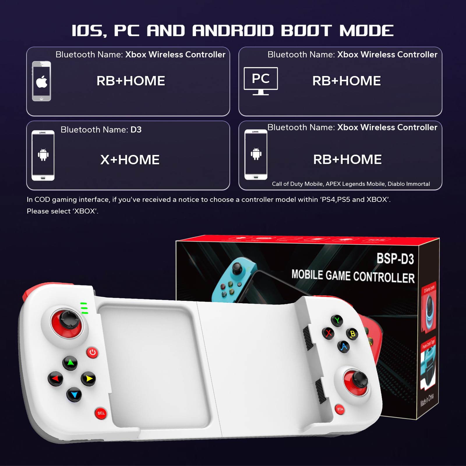 Wireless Mobile Game Controller for iPhone iOS Android PC - Compatible with iPhone 16/15/14/13/12/11, iPad, Samsung Galaxy, TCL Tablets - Perfect for Call of Duty, Asphalt 8/9 Gaming - Ergonomic Design (White) - Ideal for Mobile Gaming, Travel & Home Entertainment