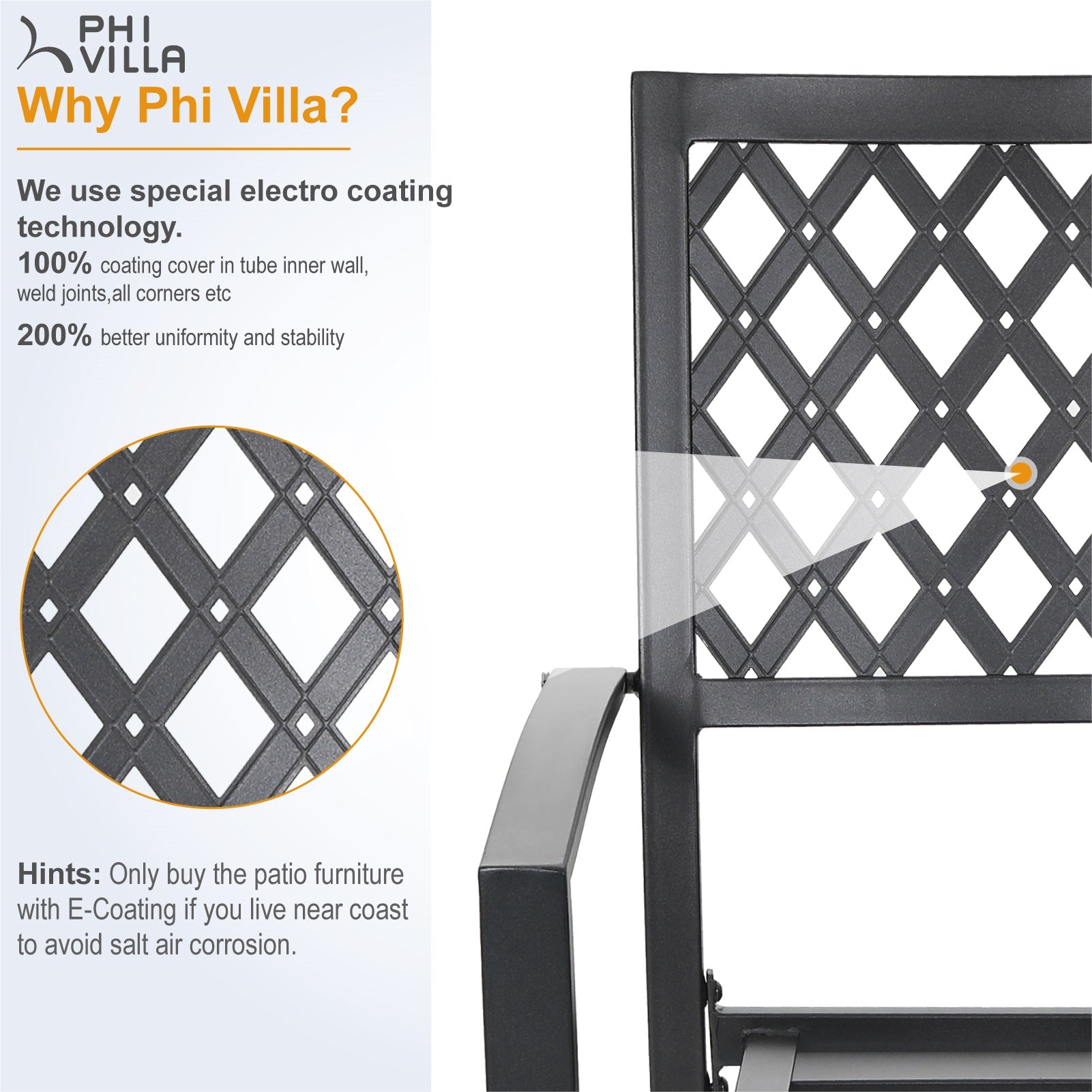 PHIVILLA 7-Piece Outdoor Dining Set - Rectangle Metal Patio Table & 6 Stackable Chairs - Weather-Resistant Garden Furniture for Backyard, Poolside & BBQ Parties