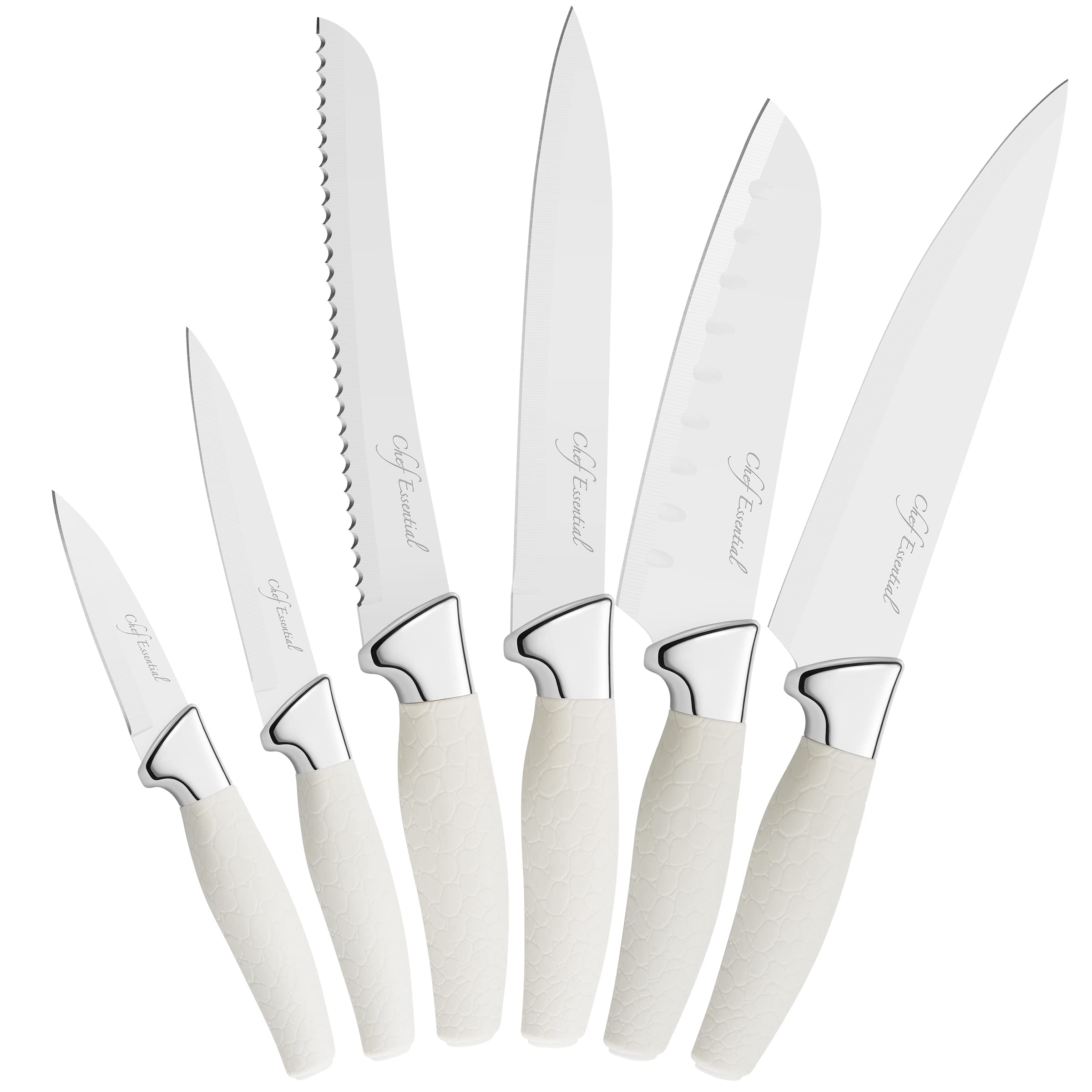 Premium 6-Piece Carbon Steel Chef Knife Set - Ultra Sharp Kitchen Knives for Meat, Vegetables & Bread - Professional Nonstick Culinary Knives by Chef Essential - Perfect for Home Cooking, Restaurant Use & Food Preparation