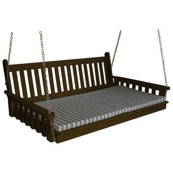 A & L Furniture Yellow Pine Traditional English Swing Bed - Outdoor Porch Swing for Relaxing in Garden, Patio or Backyard