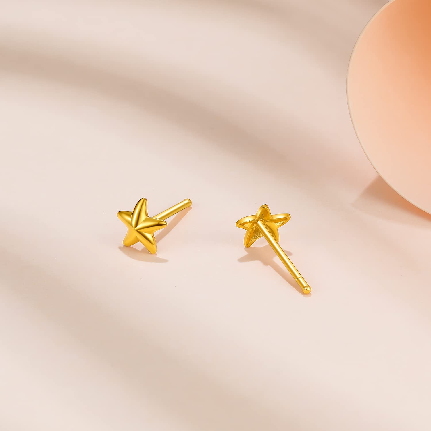 24K Gold Earrings for Women - 999 Hypoallergenic Gold Stud Earrings - Lightweight Small Star Earrings for Mom & Girlfriend - Perfect Gift for Birthday, Anniversary & Everyday Wear