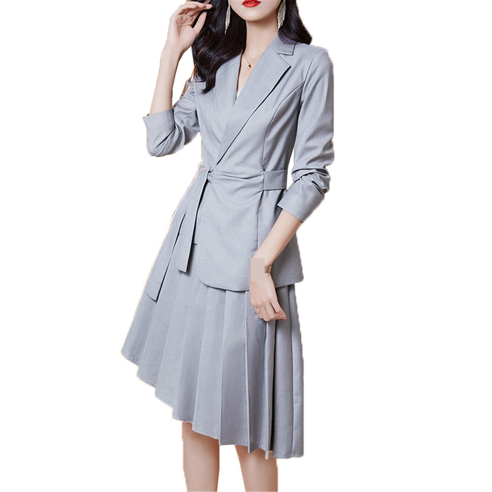 Women's 2-Piece Skirt Suit Set - Office Formal Blazer Jacket & Pleated Midi Skirt for Work | Spring & Fall Business Attire | Perfect for Corporate Meetings, Job Interviews & Professional Events