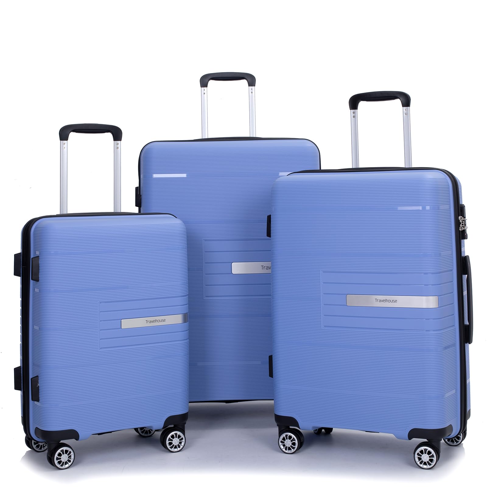3-Piece Lightweight Hardside Luggage Set with Double Spinner Wheels & TSA Lock (20/24/28 Inch) - Purple Blue | Carry-On Suitcase for Air Travel, Business Trips & Family Vacations
