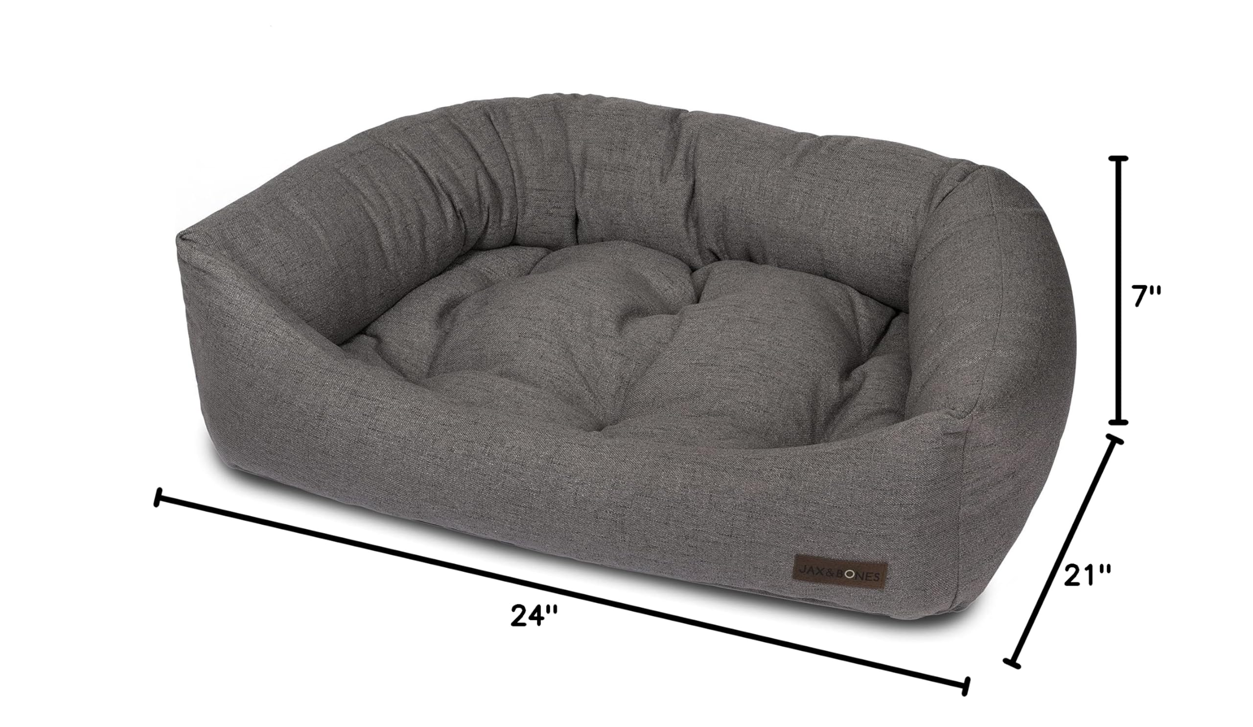 Jax & Bones Dog Napper - Lark Graphite Machine Washable Dog Bed with Heavy Duty Bolstered Sides - Small Grey Pet Mat (24