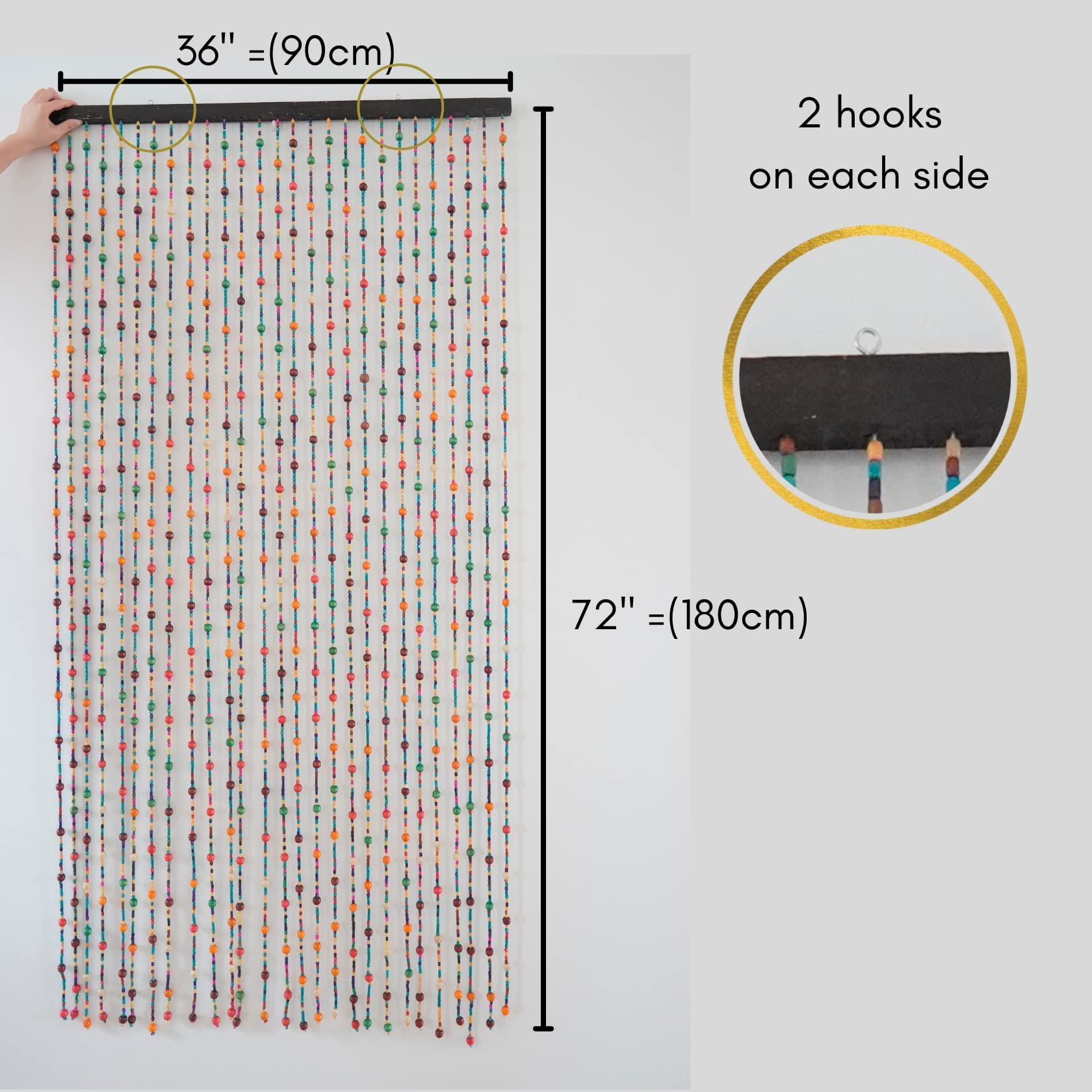 36x72 Inch Haymaro Hippie Boho-Bohemian Natural Wooden Beaded Door Curtain - Bamboo-Style Window & Front Door Decor - Perfect for Bedrooms, Living Rooms & Entryways