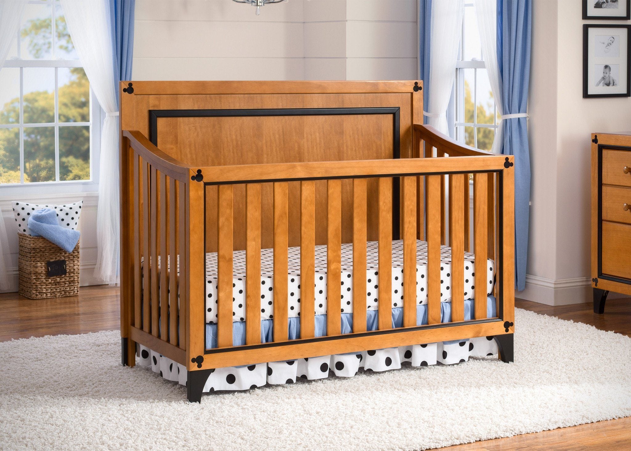 Disney Mickey Mouse 4-in-1 Convertible Baby Crib - Nursery Bed with Toddler Rail & Changing Table | Perfect for Newborns to Toddlers