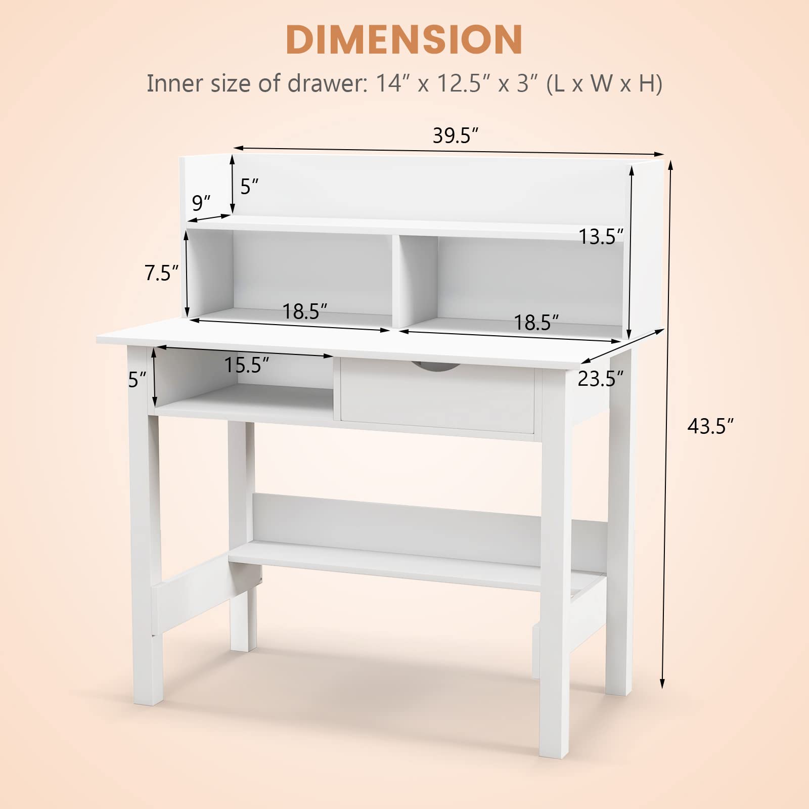 Tangkula White Desk with Hutch - Modern Home Office Writing Study Desk with Storage Bookshelf & Drawer, Makeup Vanity Desk for Bedroom, PC Laptop Computer Desk for Working & Studying - Perfect for Small Spaces, Dorm Rooms & Home Offices