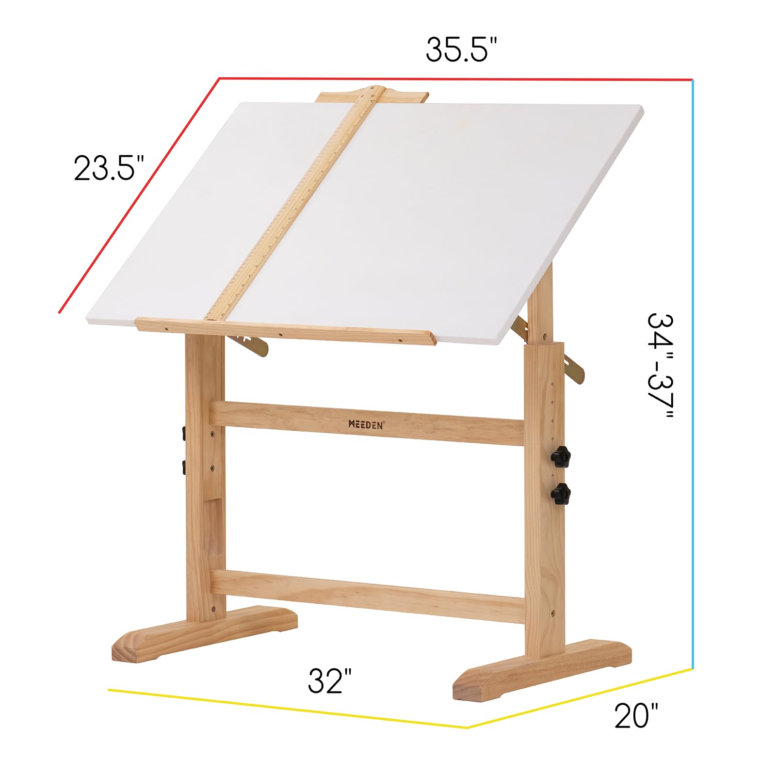 MEEDEN Adjustable Height White Board Drafting Table with Stool Set - Tiltable Drawing Desk & Wooden Artist Stool for Writing, Sketching, Painting - Perfect for Art Studio, Home Office & Classroom Use