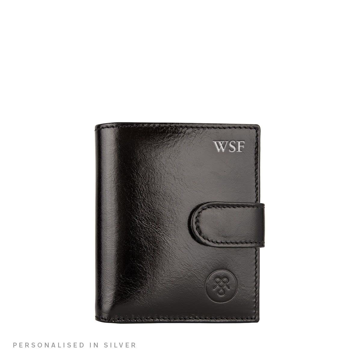 Maxwell Scott - Personalized Men's Compact Luxury Leather Wallet with Button Fastener - The Pietre - Black - Perfect for Everyday Carry & Travel Accessories