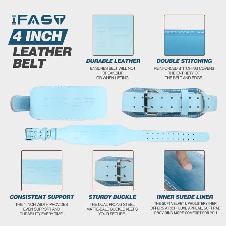 IFAST Premium Leather Weight Lifting Belt for Men & Women - 4 Inch Padded Lumbar Support - Ideal for Deadlifts, Squats, Powerlifting & CrossFit Training - Perfect for Gym, Home Workouts & Strength Training