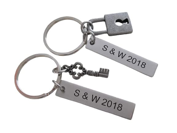 Custom Engraved Steel Key & Lock Keychains - Personalized Couples Anniversary Gift for Him & Her - Perfect for Valentine's Day, Wedding, and Romantic Occasions