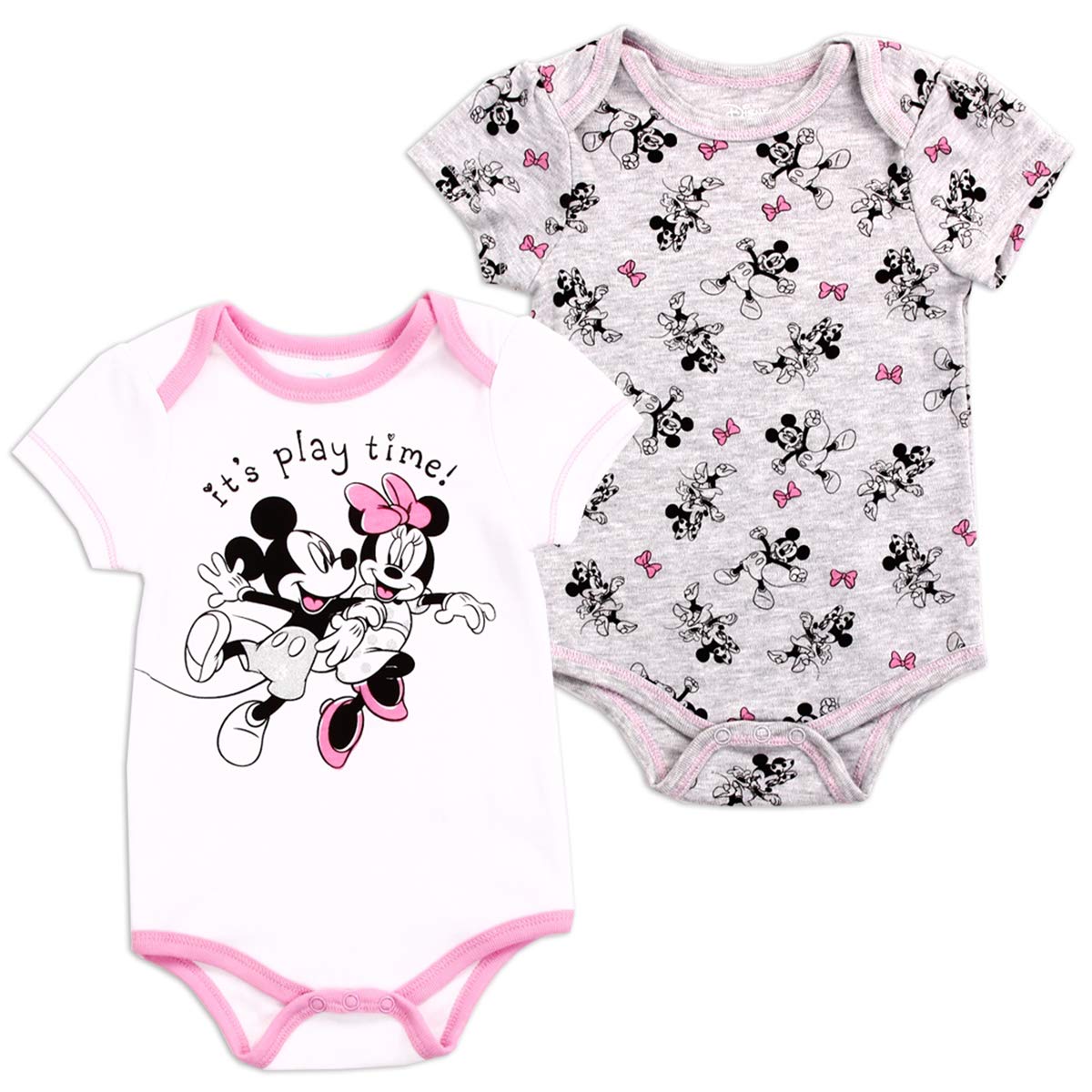 Minnie Mouse Newborn 2-Pack Bodysuits - Soft Cotton Infant Baby Clothes Size 0-3M for Playtime & Everyday Wear