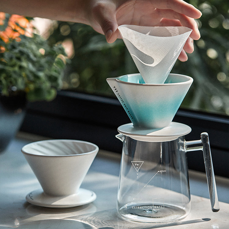 Premium V60 Ceramic Pour Over Coffee Dripper with Glass Sharing Pot - Perfect for Home Brewing, Office Use & Specialty Coffee Enthusiasts
