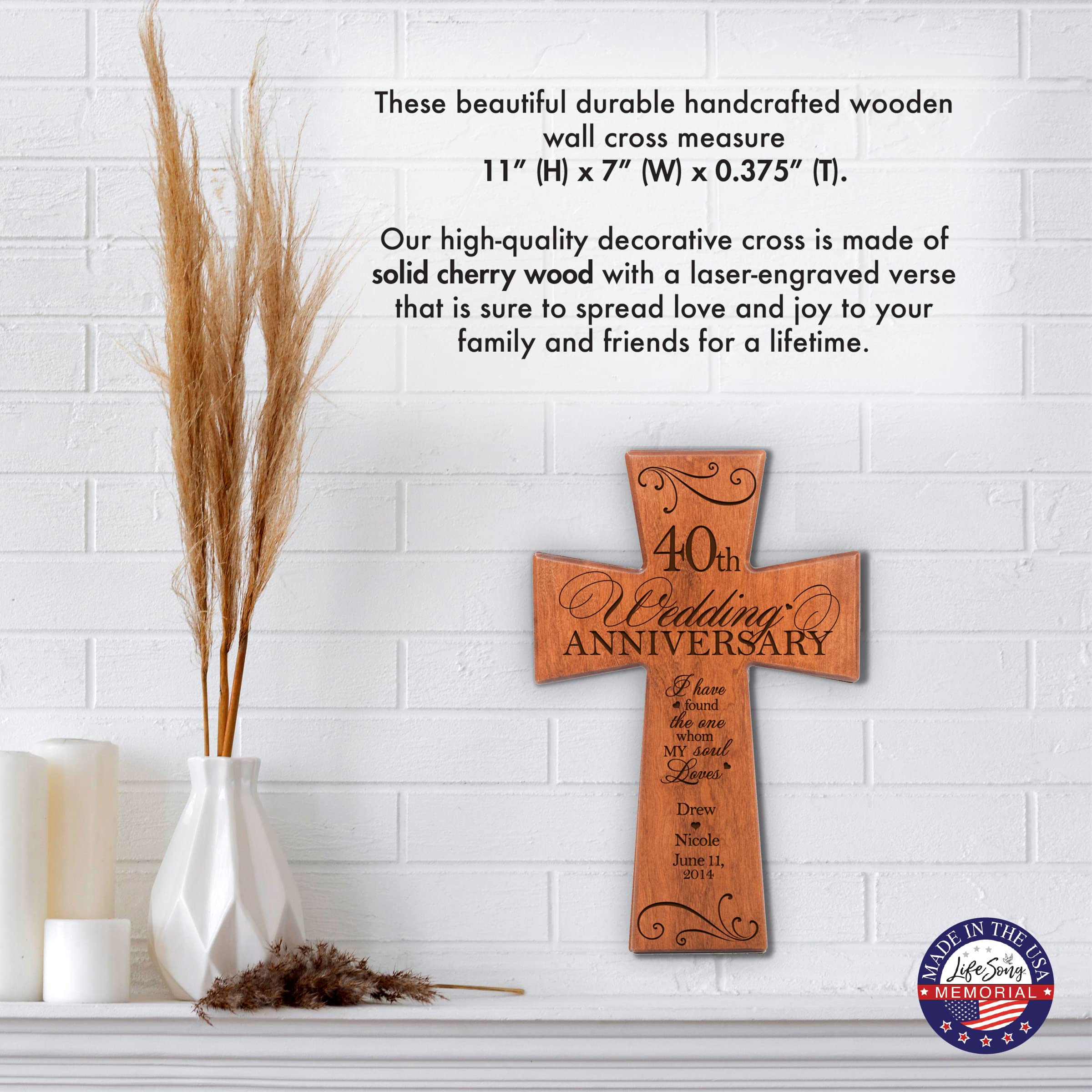 LifeSong Milestones Personalized 40th Wedding Anniversary Cross - Engraved Wall Hanging Decor for Parents, Couples & Grandparents - Perfect for Home, Church & Gift Giving Celebrations