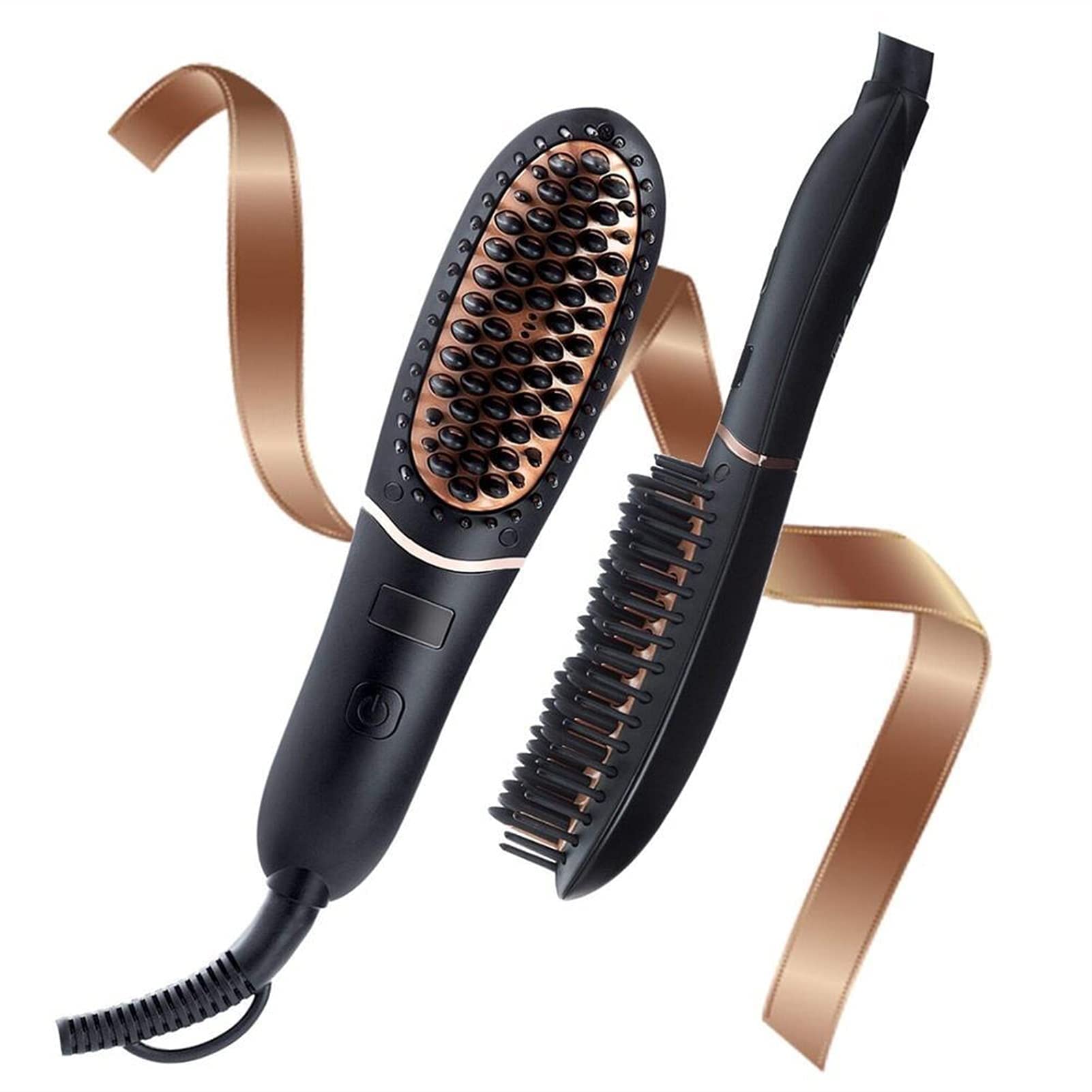 Professional Heated Beard Straightening Comb & Hair Brush Kit for Men - Black (US Plug) - Perfect for Travel, Styling & Grooming Beards & Hair at Home or On-the-Go