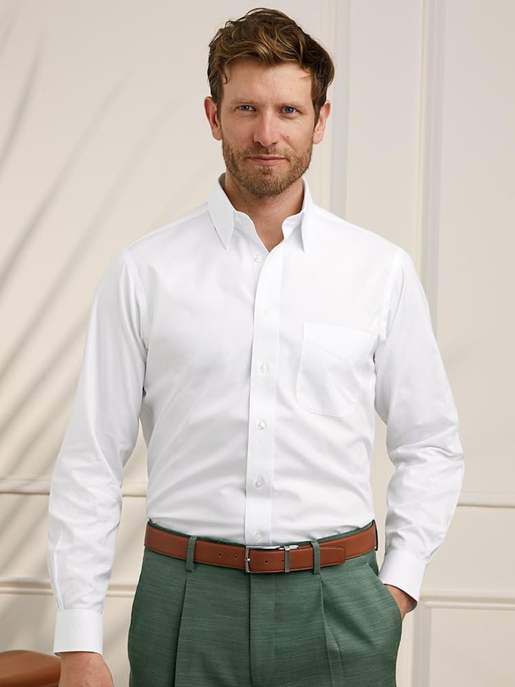 Paul Fredrick Men's Tailored Fit Non-Iron Cotton Dress Shirt - Premium Pinpoint Oxford for Business & Formal Occasions - Office Wear, Weddings & Professional Events