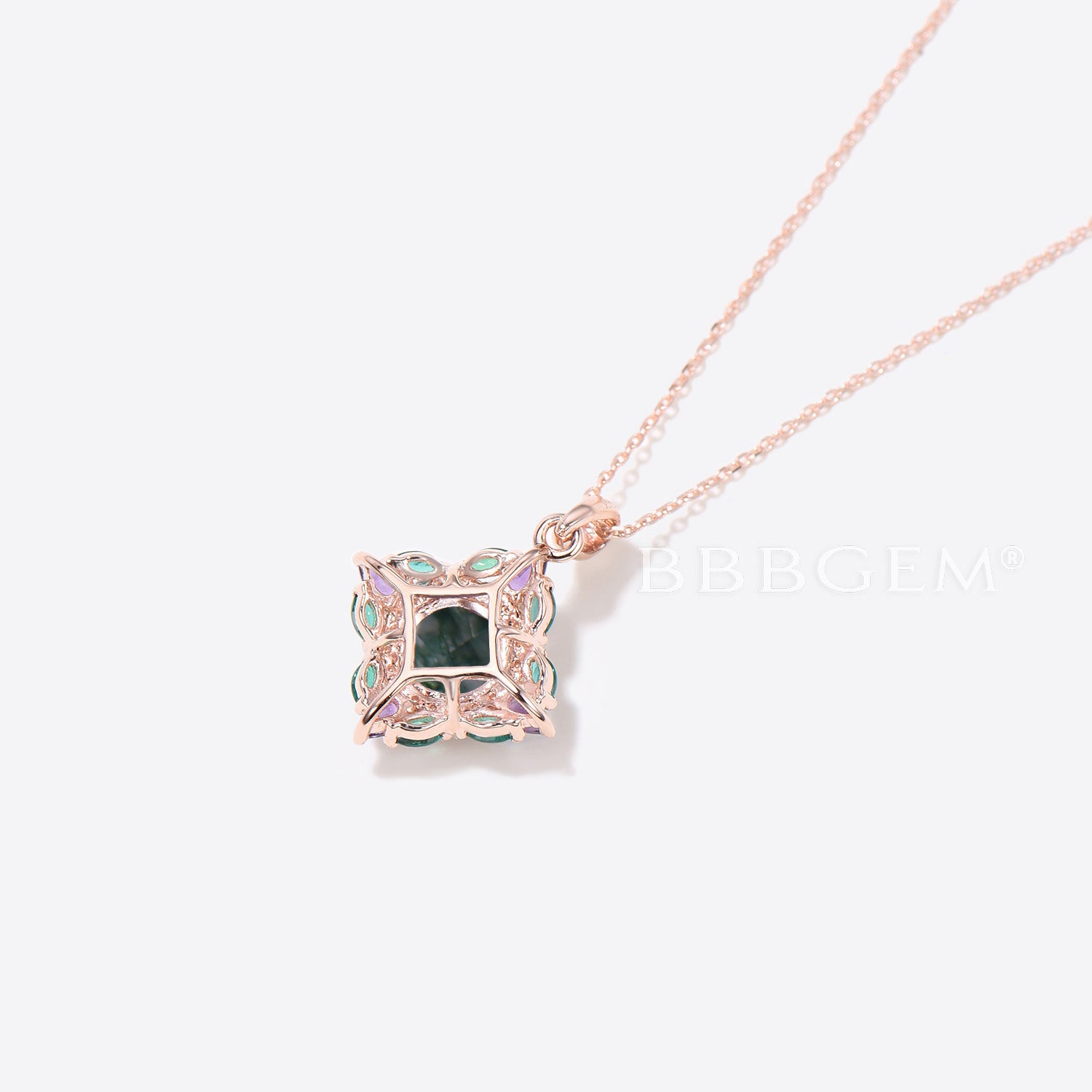 Round Cut Green Moss Agate Necklace - Snowdrift Halo Emerald Pendant Jewelry for Women, Gift for Her, Birthday, Anniversary, Wedding, Party & Everyday Wear