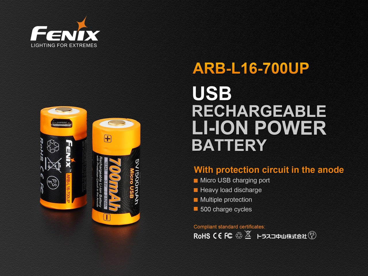 Fenix ARB L16 700UP USB Rechargeable 16340 Battery - High Performance Lithium Battery for Flashlights, Headlamps & Tactical Gear - Perfect for Camping, Hiking & Emergency Preparedness