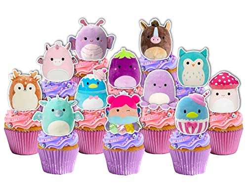12-Piece Squishmallow Cupcake Toppers Set - Adorable Cupcake Decorations for Birthday Parties, Baby Showers & Dessert Displays