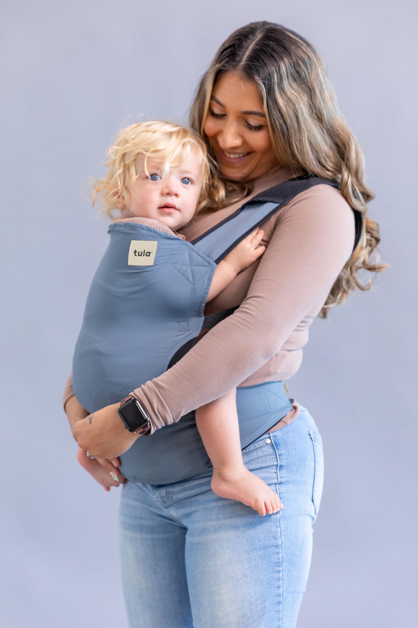 Tula Lite Compact Baby Carrier - Ultra Lightweight & Ergonomic for Travel - Adjustable Positions 12-30 lbs - Slate Gray - Perfect for Hiking, Shopping & Everyday Use with Convenient Carry Pouch