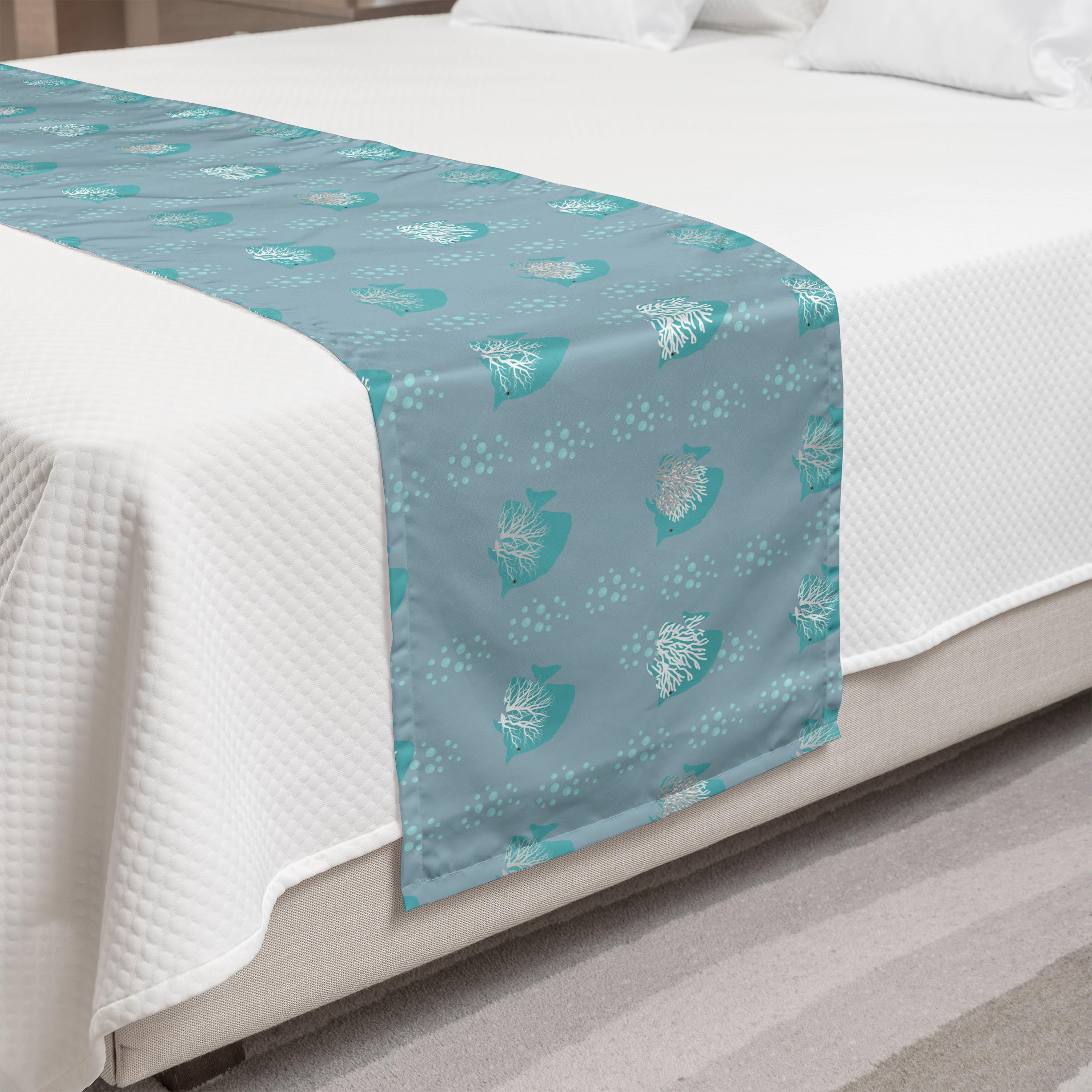 Ambesonne Coral Fish Bed Runner - King Size Slate Blue Seafoam Underwater Design Decorative Bed Scarf for Home, Hotel & Guest Room Decor | Perfect for Coastal, Beach & Nautical Theme Bedrooms