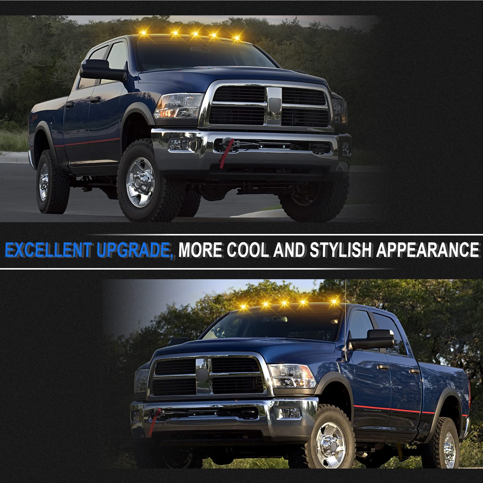 High-Quality LED Cab Clearance Lights for Ram 1500/2500/3500 (2003-2018) & Ram 4500/5500 (2011-2018) - 5PCS Amber Smoked Roof Lights - Durable Replacement for Truck Cab Lighting - Perfect for Night Driving & Off-Road Adventures