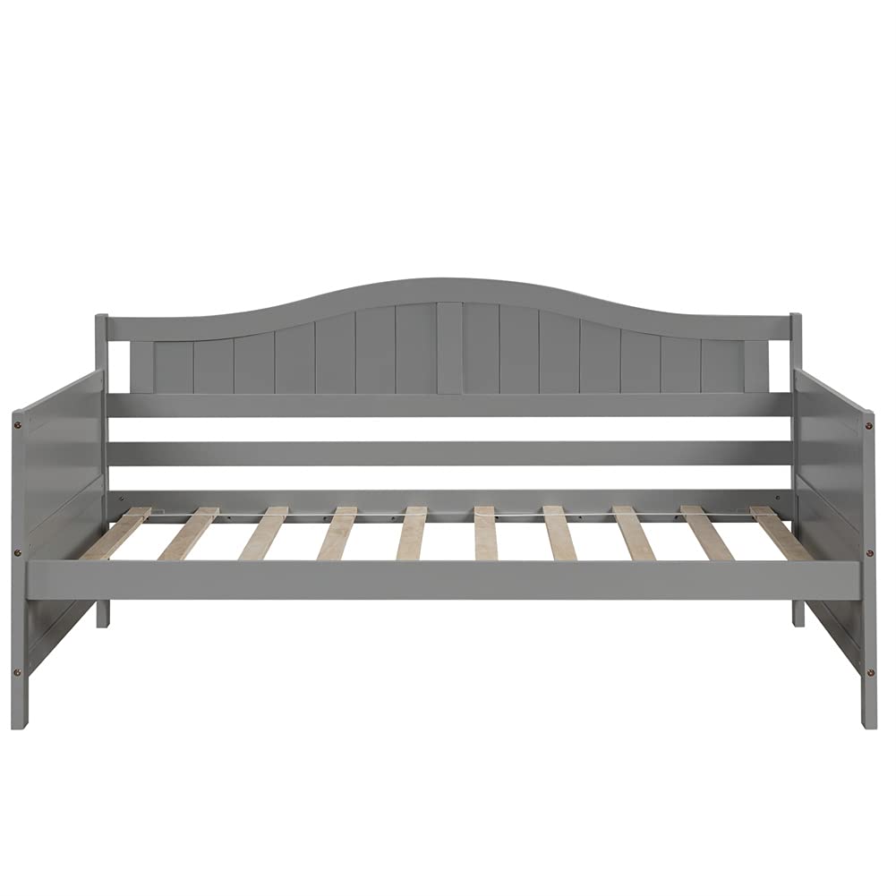 **Solid Wood Twin Daybed with 2 Large Storage Drawers - Space-Saving Sofa Bed for Guest Room, Living Room & Small Spaces - No Box Spring Needed (Gray) - Perfect for Apartments, Dorms & Home Offices**